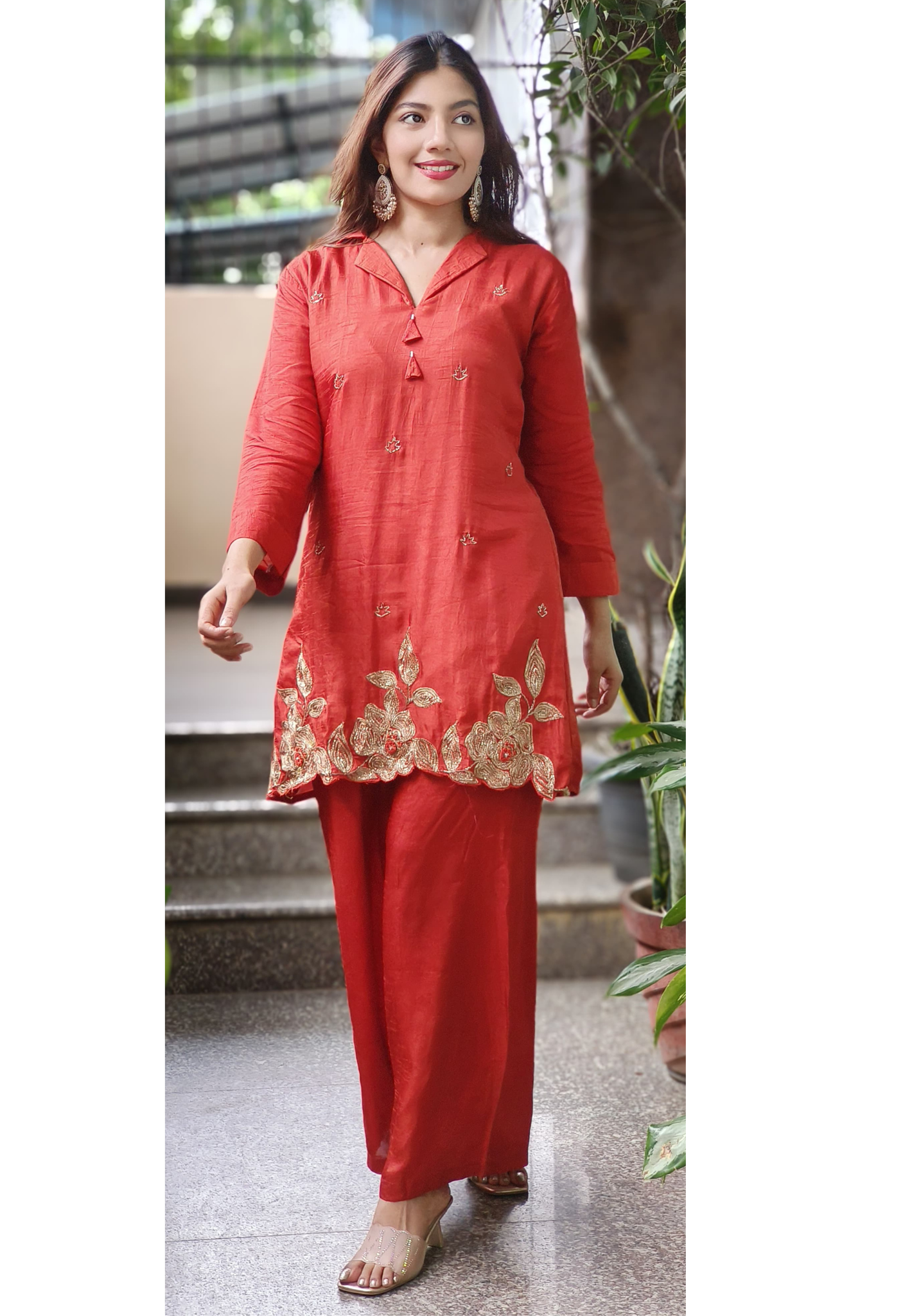 Embroidered  Silk Fabric stylish co-Ord set