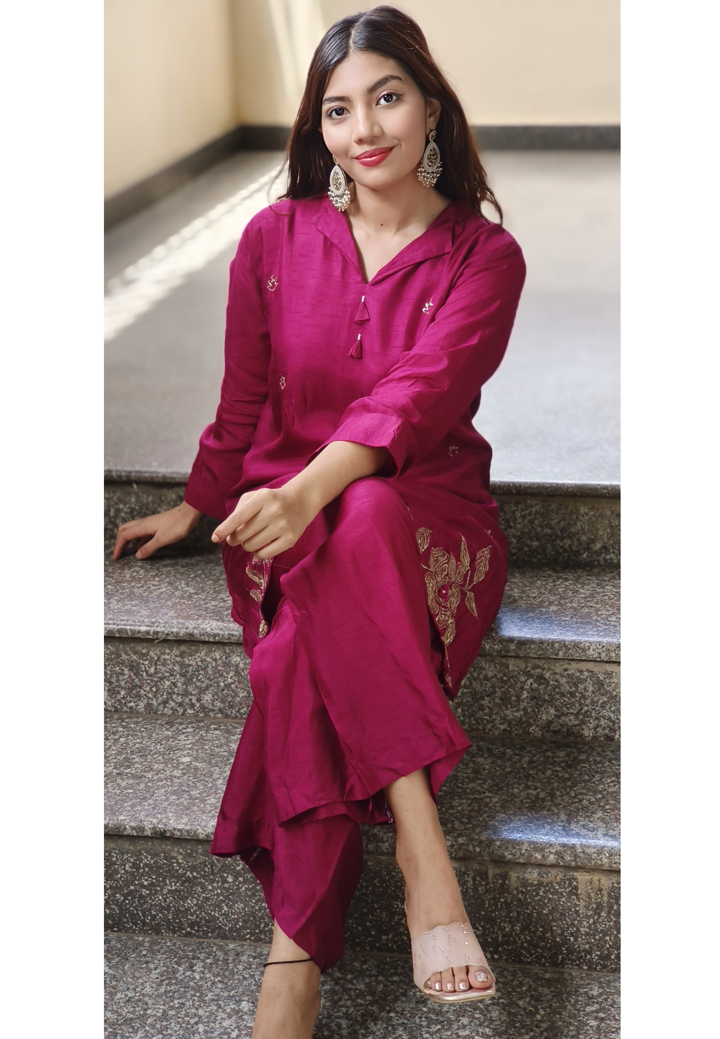 Embroidered  Silk Fabric stylish co-Ord set