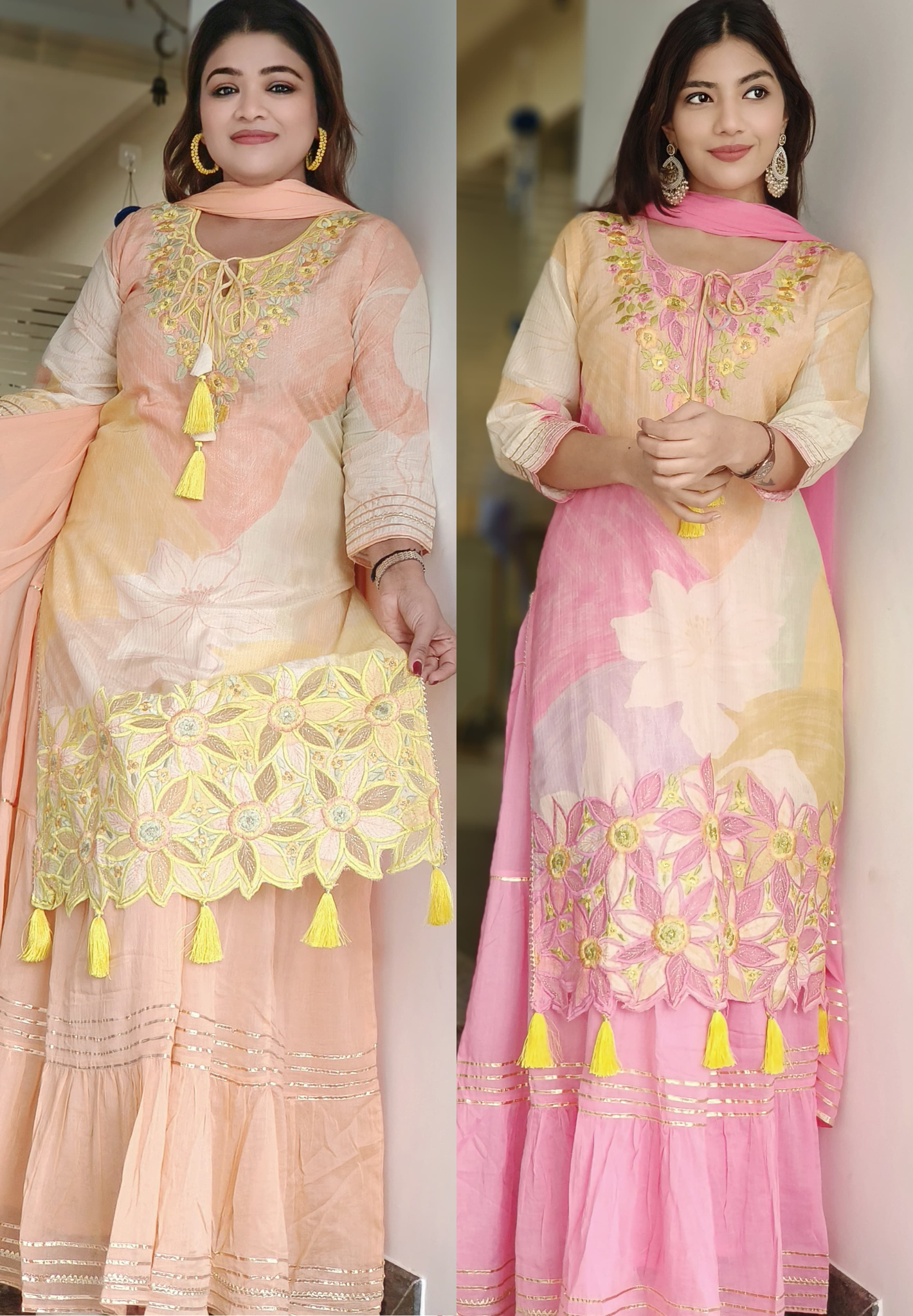 Beautiful Light Shade Embroidered Double Layered Gown