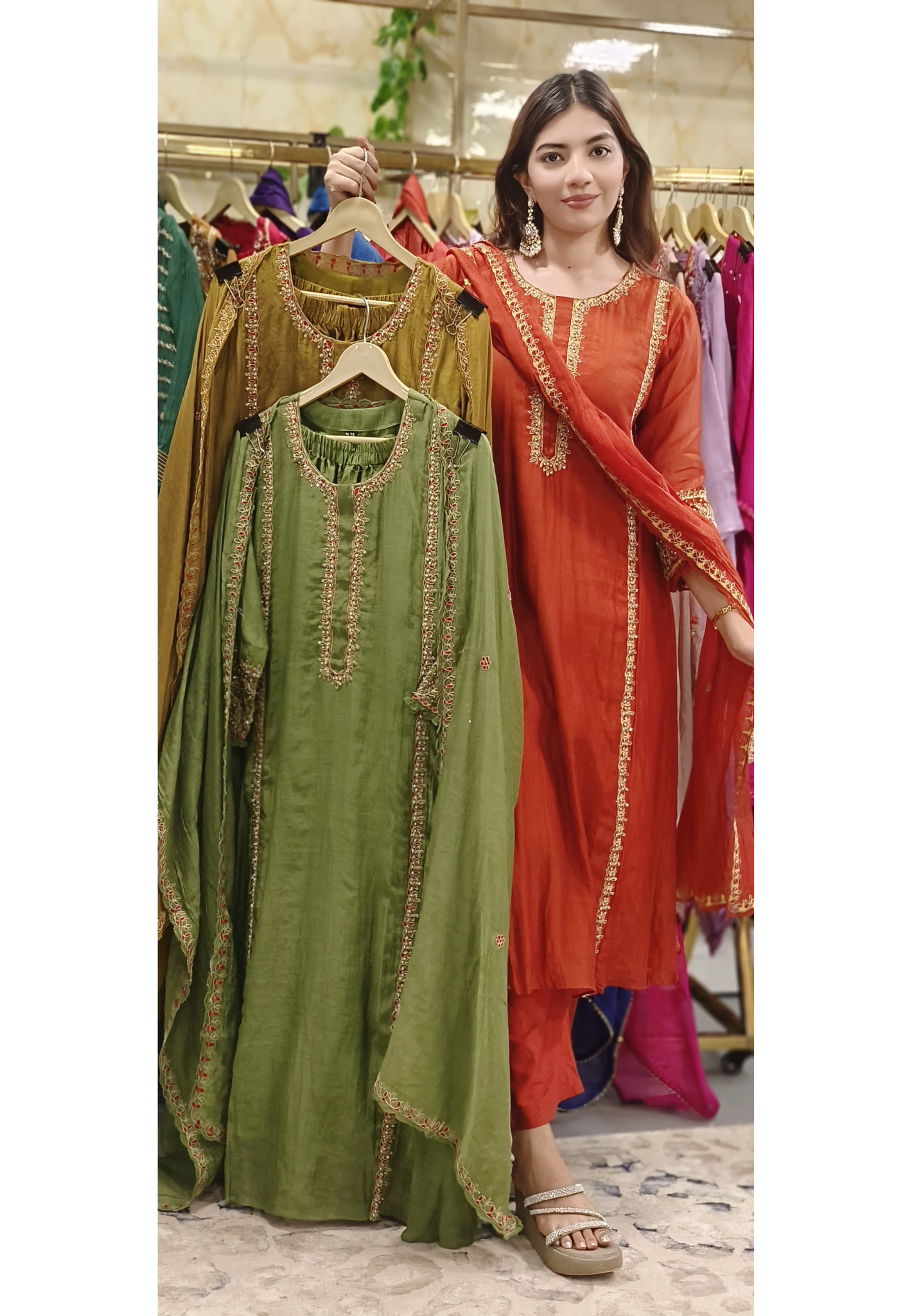Pearl Lace Minimal Bordered Work A-Line Full Suit Set With Dupatta In Mul Chanderi Fabric