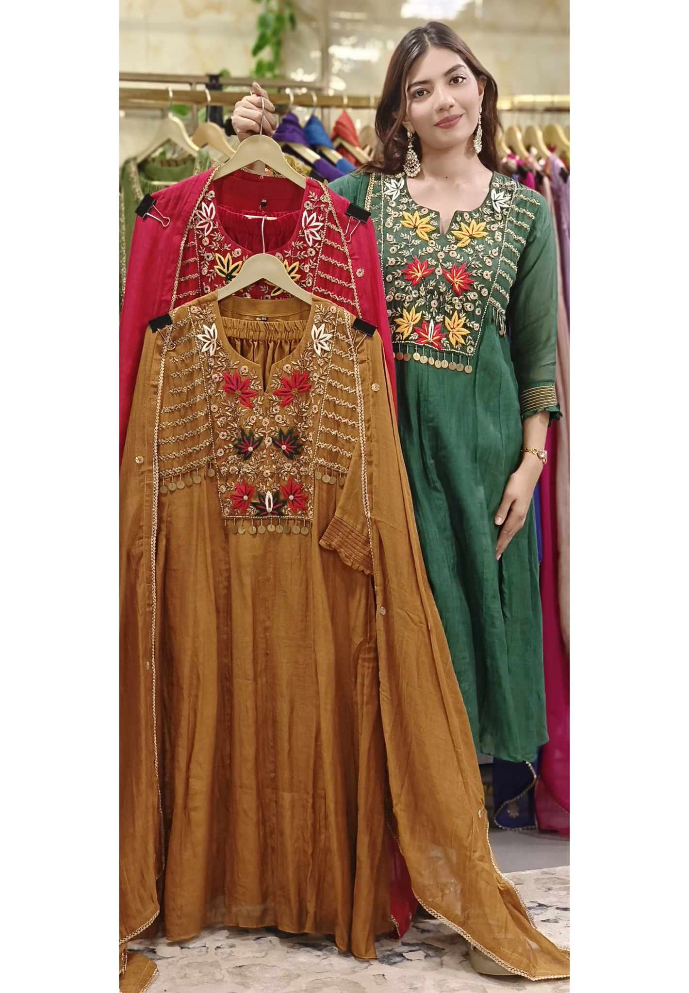 Zardosi Heavy Front Embroidery Work A-Line Suit Set With Dupatta