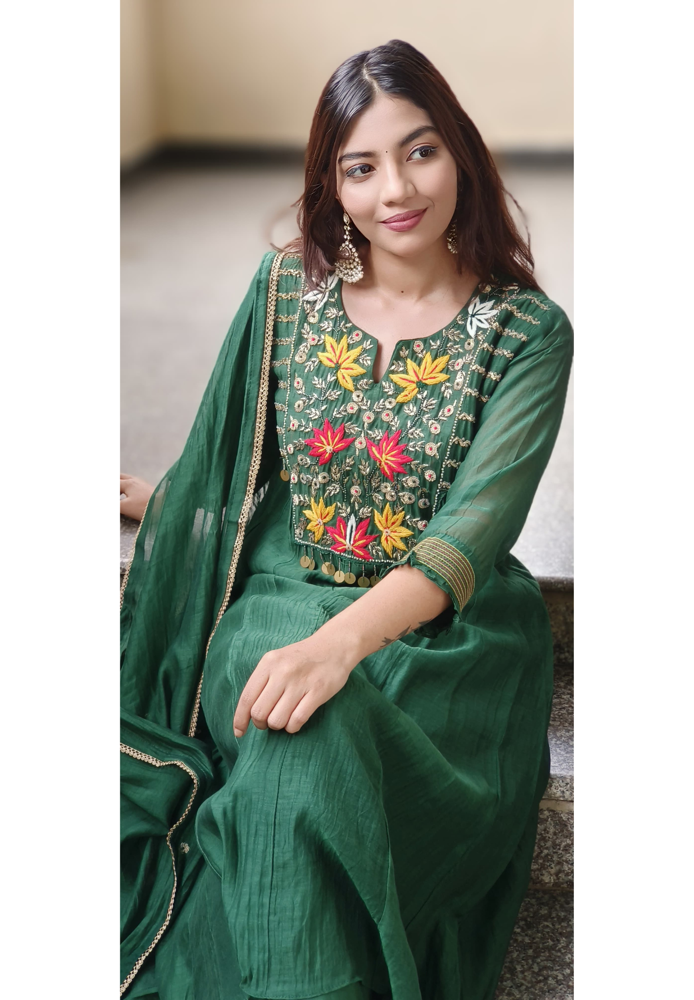 Zardosi Heavy Front Embroidery Work A-Line Suit Set With Dupatta