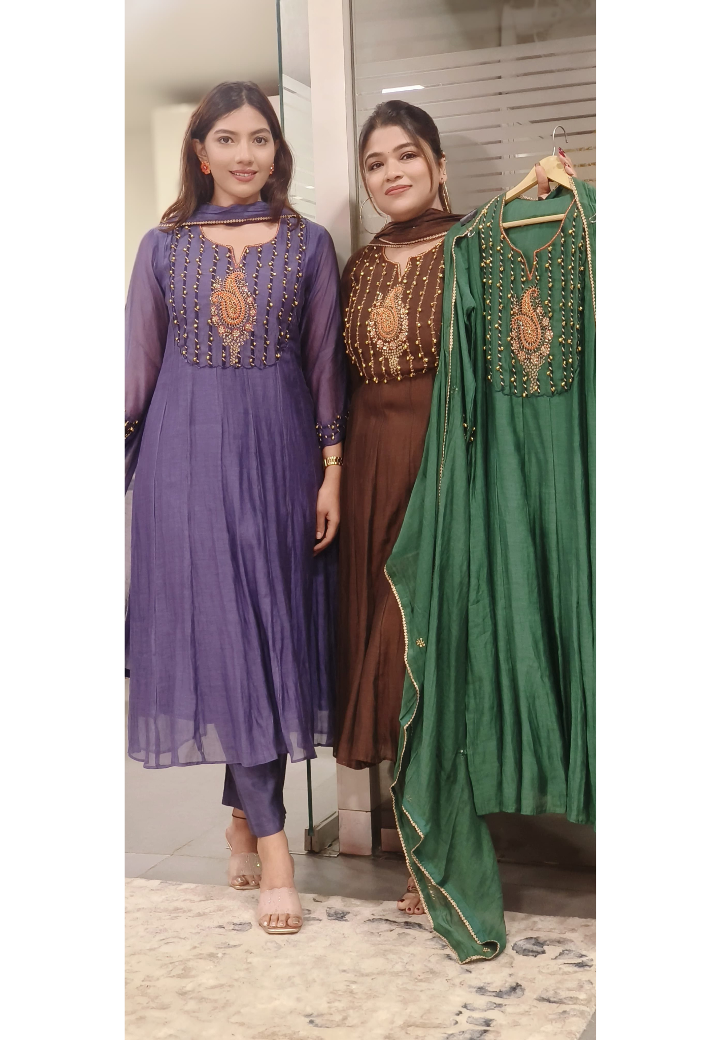 U-Neck With Ghungru Yoke A-Line Mul Chanderi Full Suit Set
