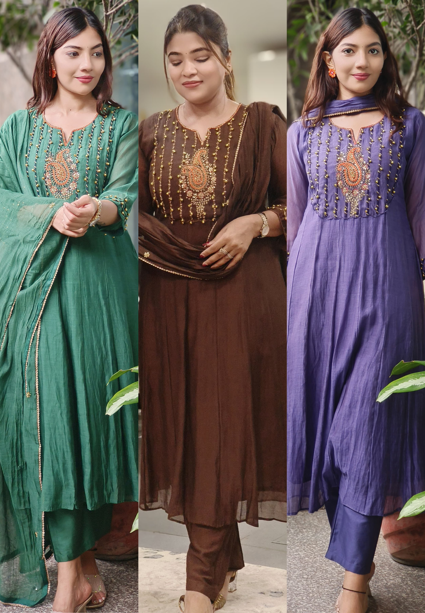 U-Neck With Ghungru Yoke A-Line Mul Chanderi Full Suit Set