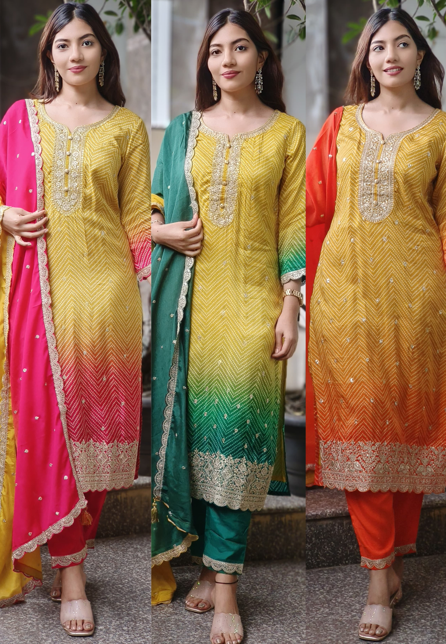 Shilpa Shetty Inspired Dual Color Blast Dola Silk Full Suit Set With Dupatta- 10525