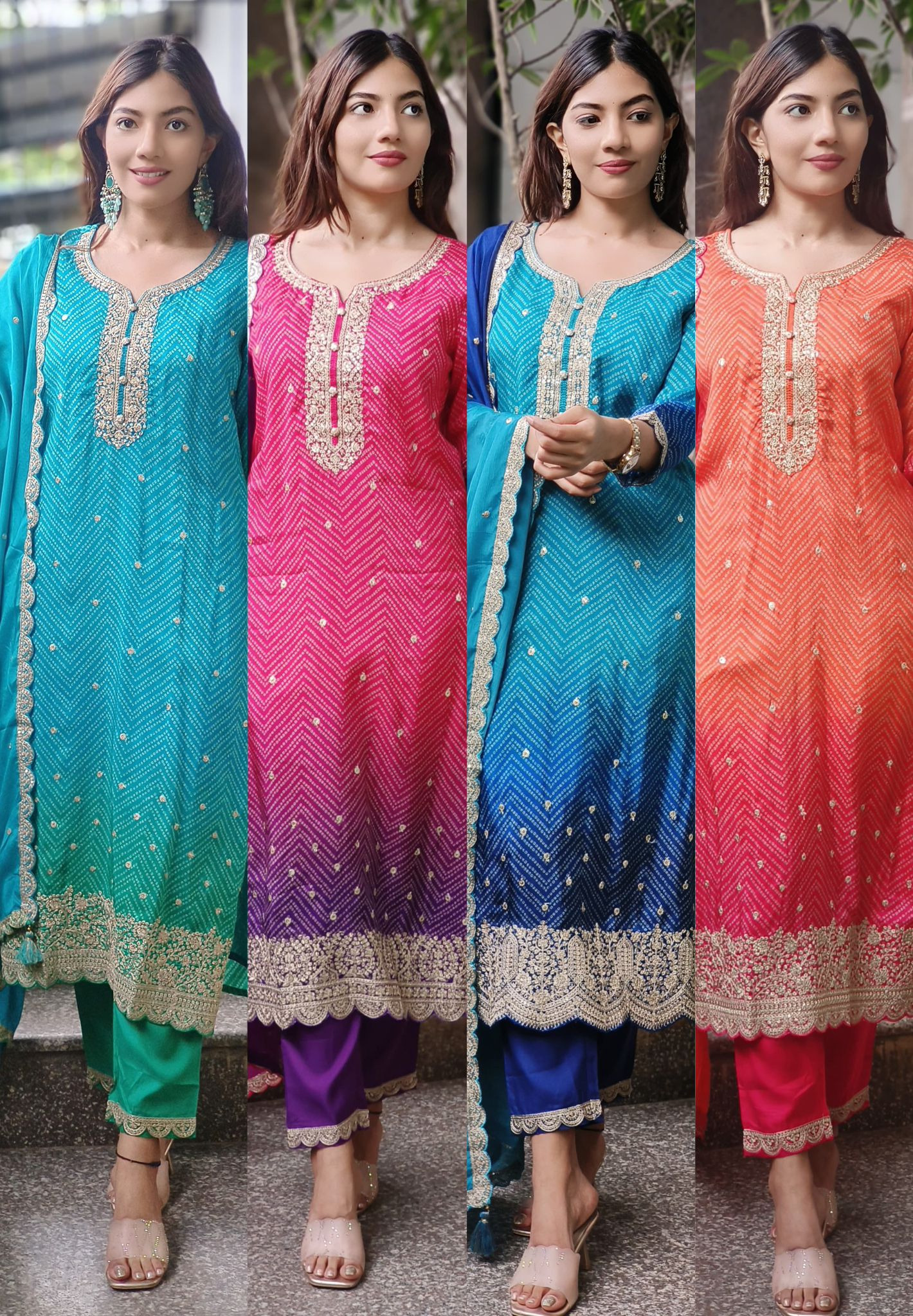 Shilpa Shetty Inspired Dual Color Blast Dola Silk Full Suit Set With Dupatta- 10525