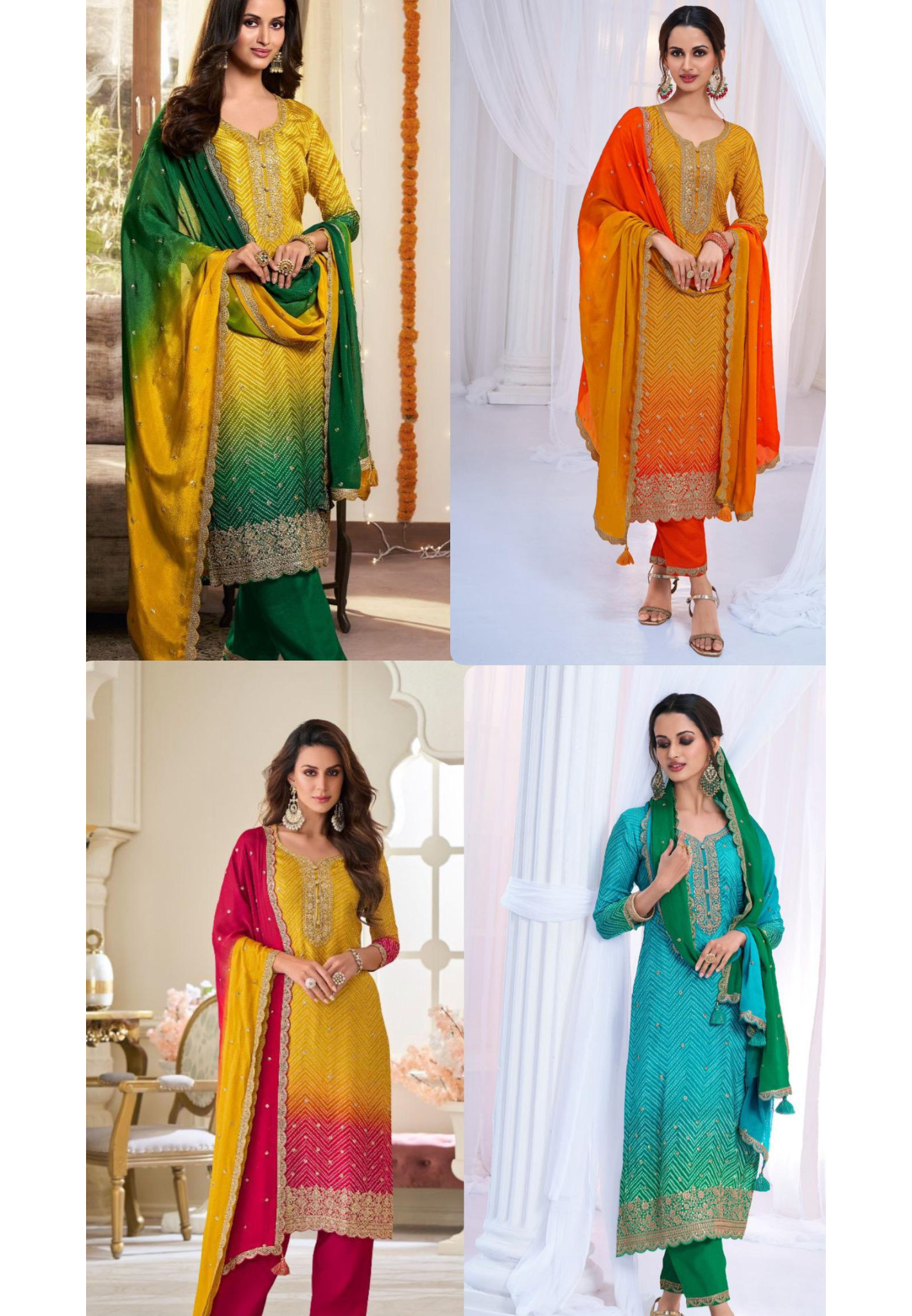 Shilpa Shetty Inspired Dual Color Blast Dola Silk Full Suit Set With Dupatta- 10525