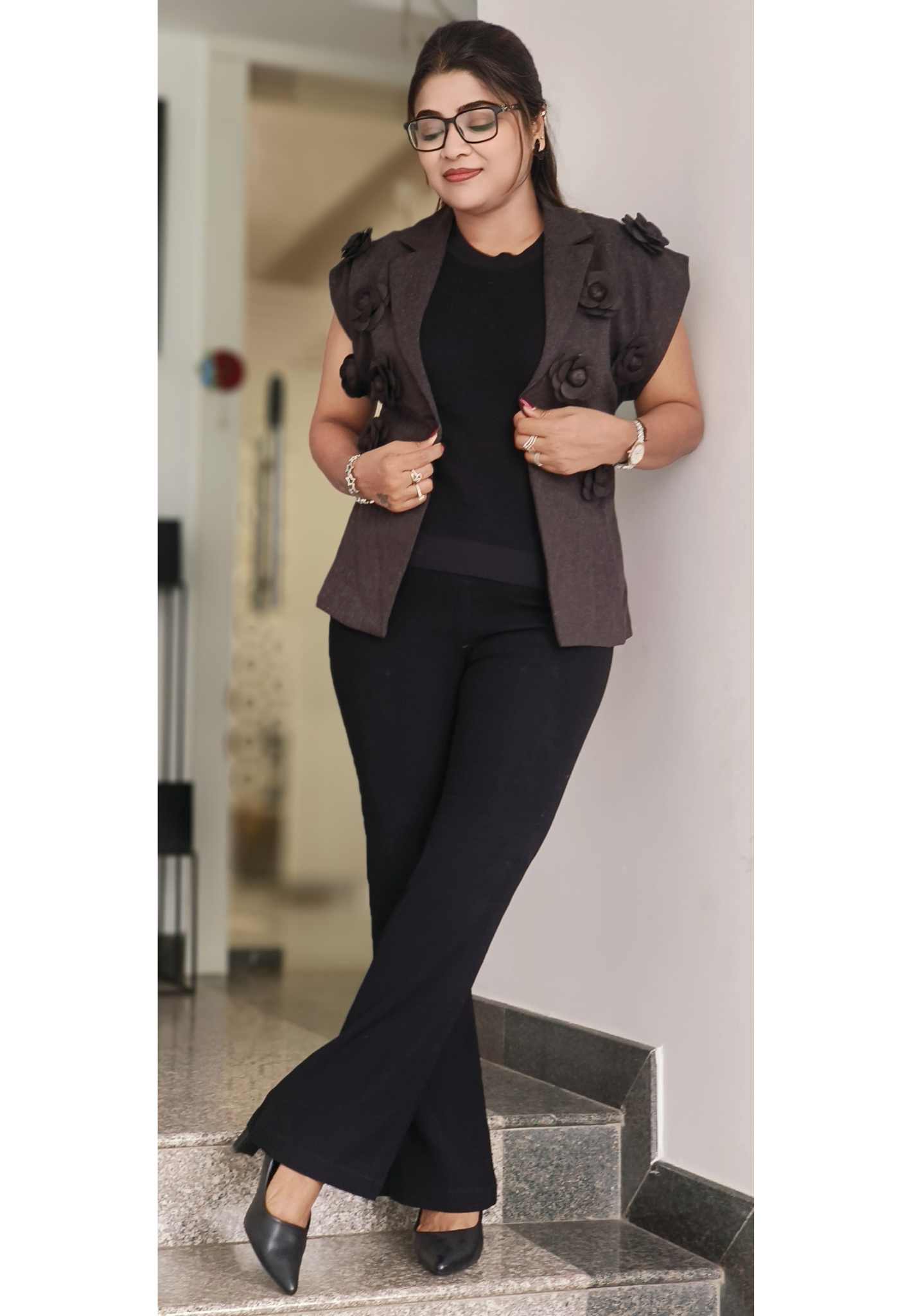 3D Rose Popped Elegant Statement Shoulder Blazer