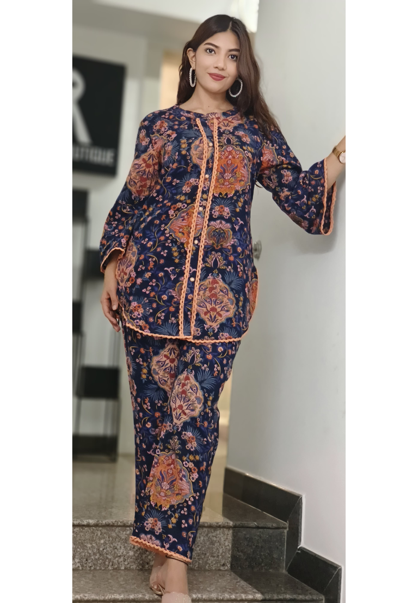 Flex Cotton Mandarin Collar Floral Glance Co-Ord Set