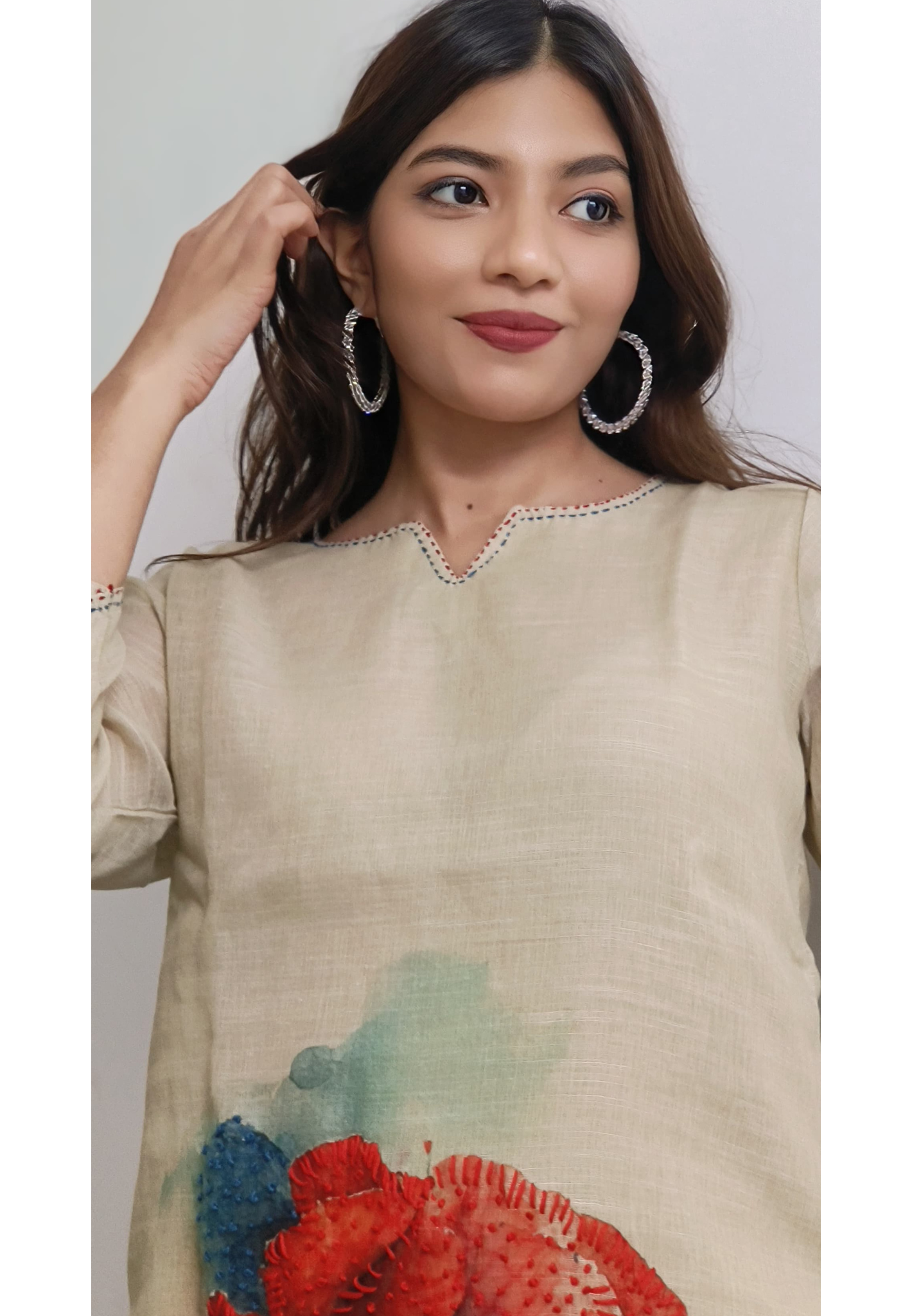 Jute Fabric Flower Print Look Co-Ord Set