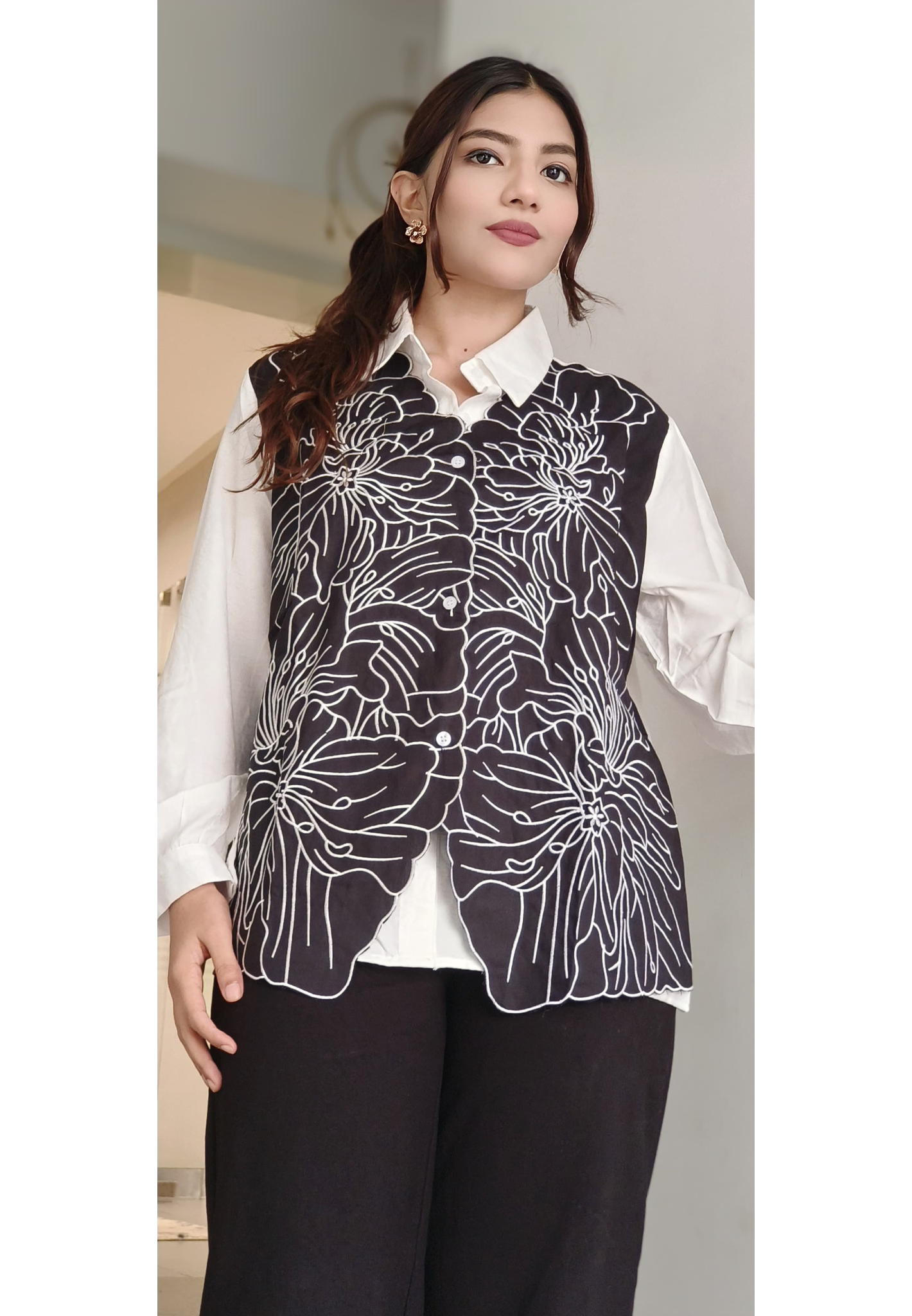 Midnight Bloom Embroidered Shirt
