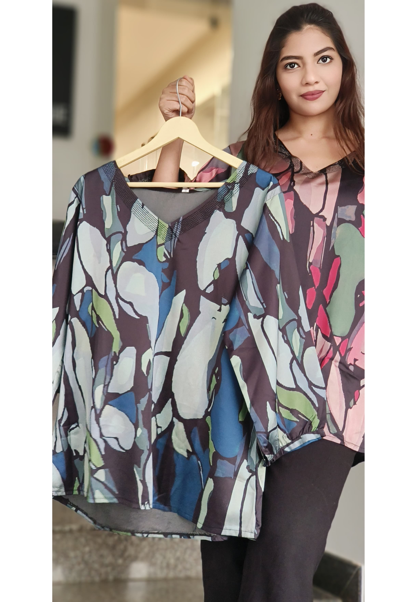 Urban Jungle Abstract V-Neck Shirt