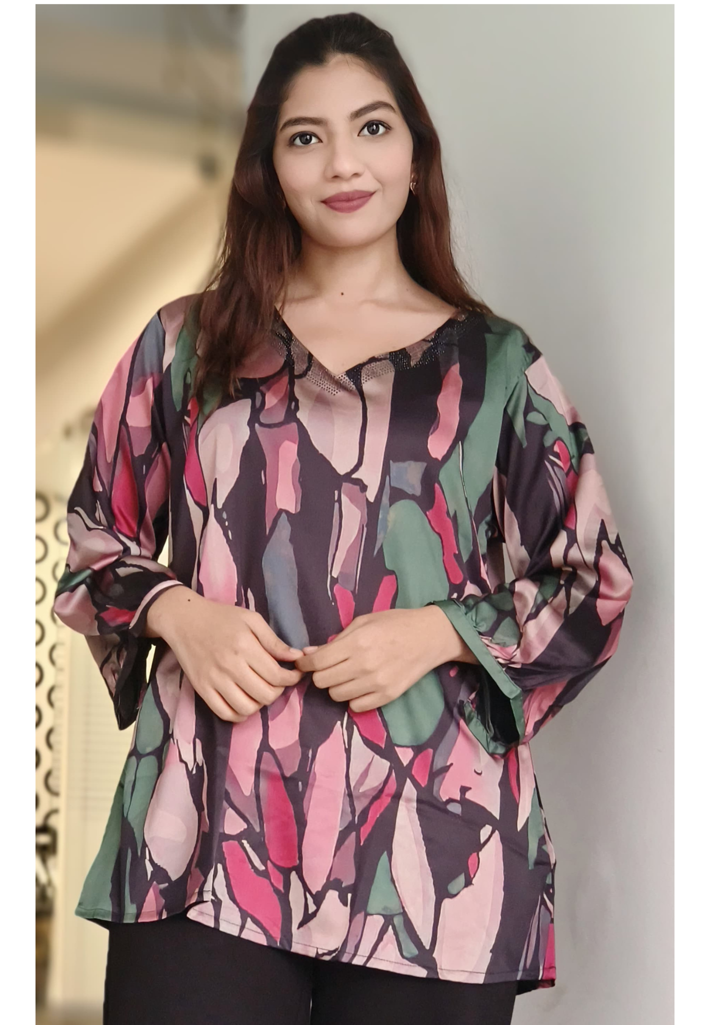 Urban Jungle Abstract V-Neck Shirt