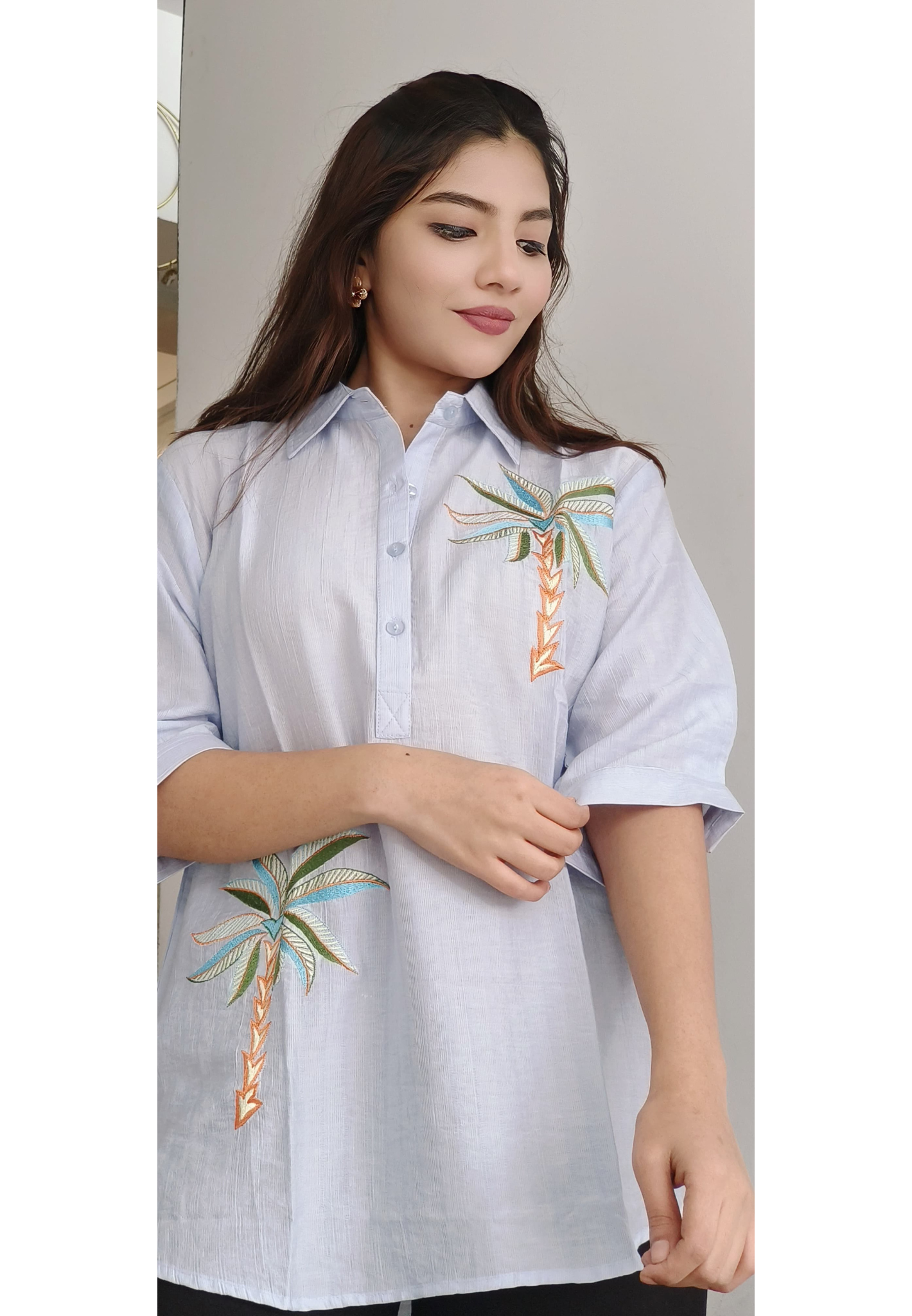 Tropical Breeze Embroidered Casual Shirt