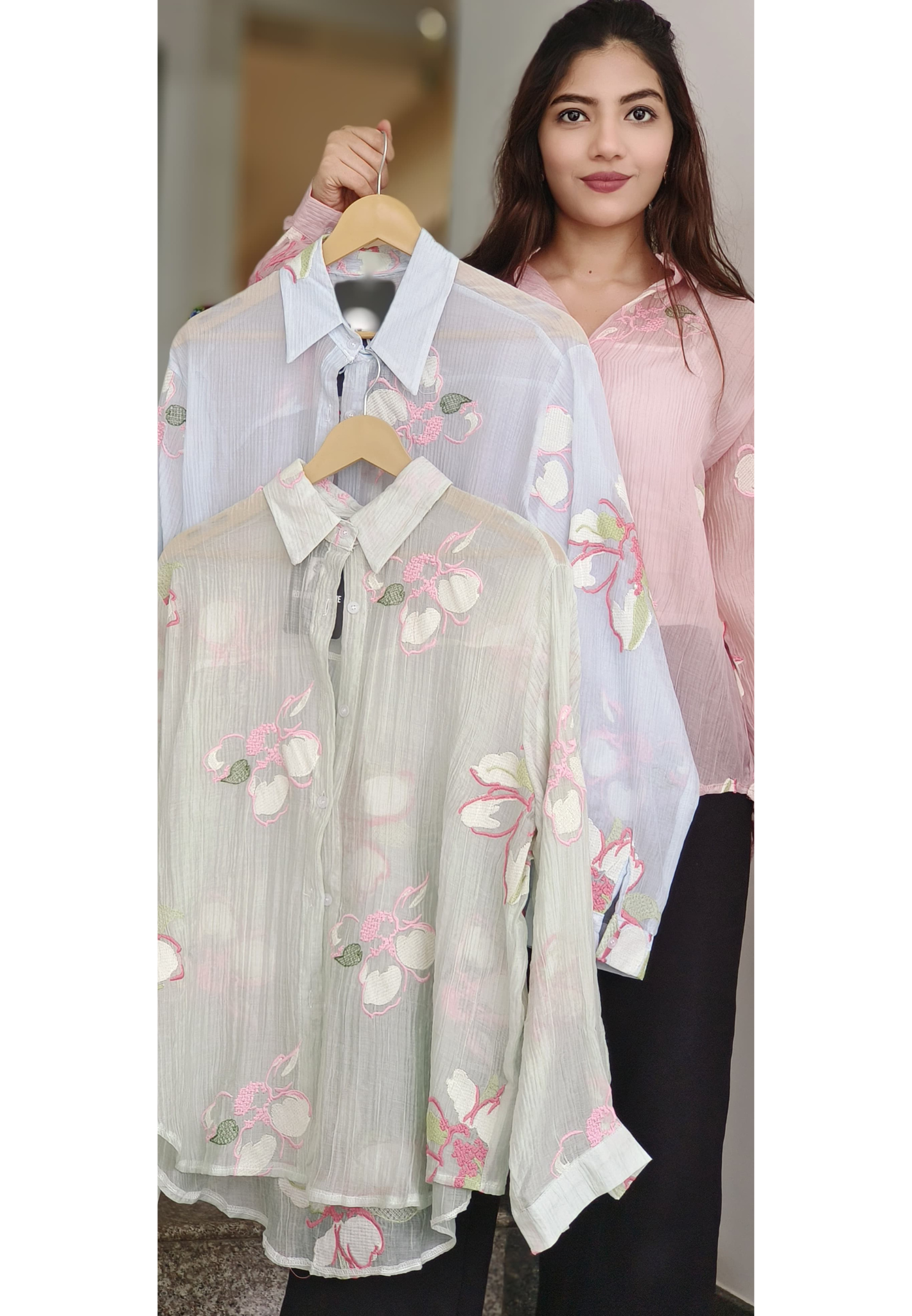 Pastel Glance Floral Embroidery Casual Shirt