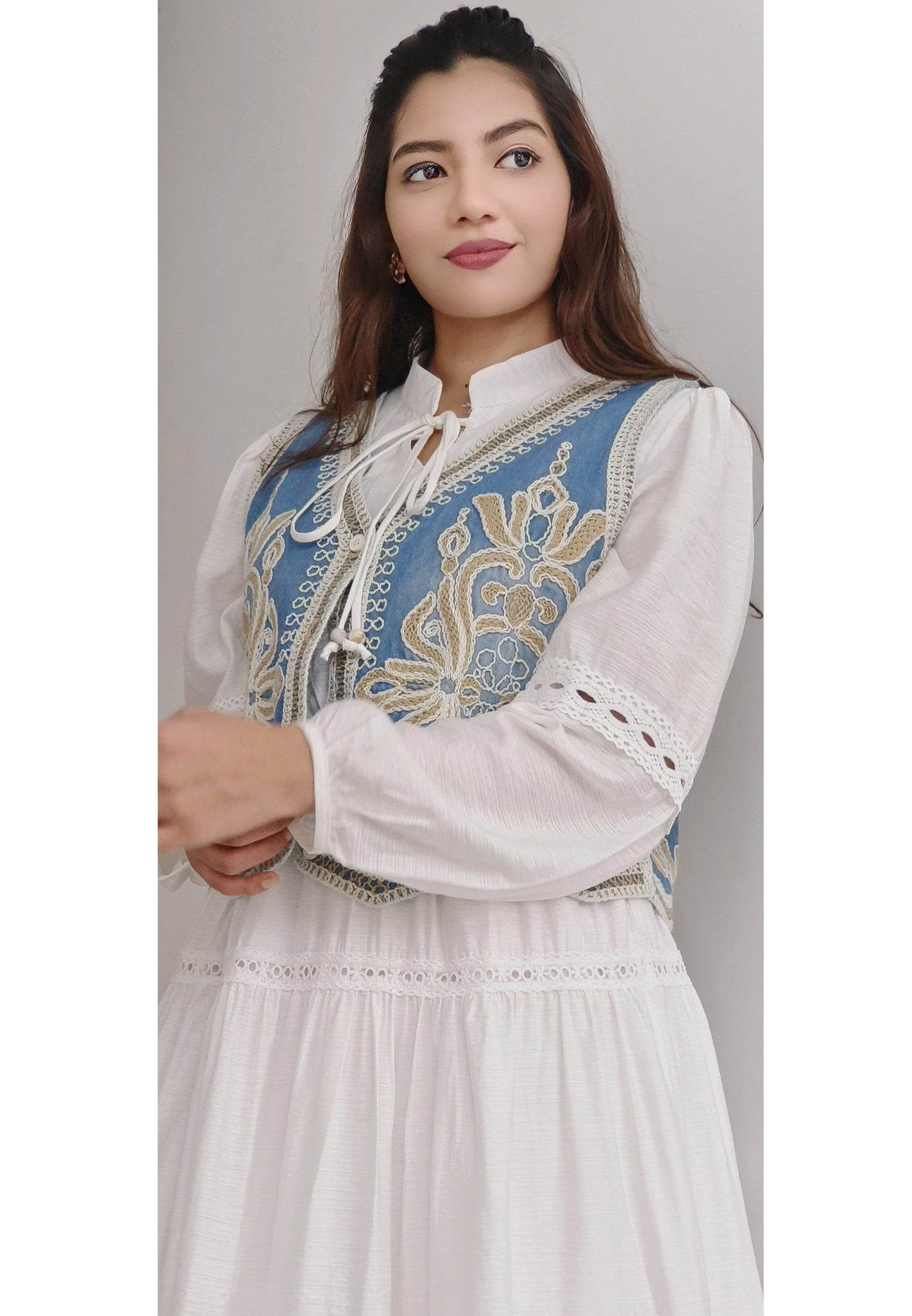 Boho Embroidered Work Denim Look Jacket Dress