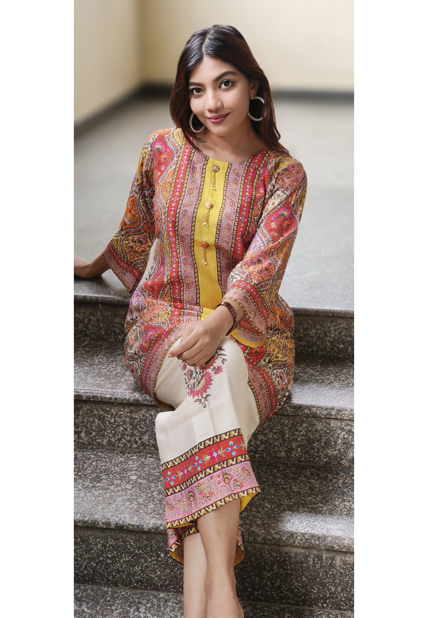 Multicolored Cultural Print Co-Ord Set In German Rayon Fabric