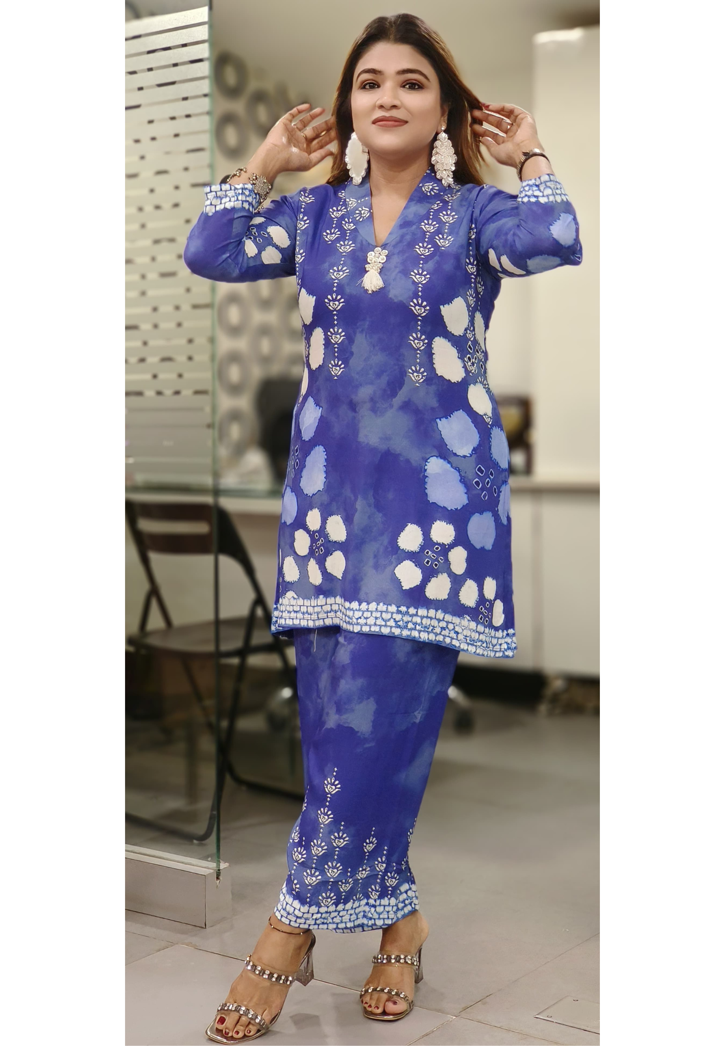 Tiny Pearl Indigo Blue Casual Wear Co-Ord Set In German Rayon Fabric