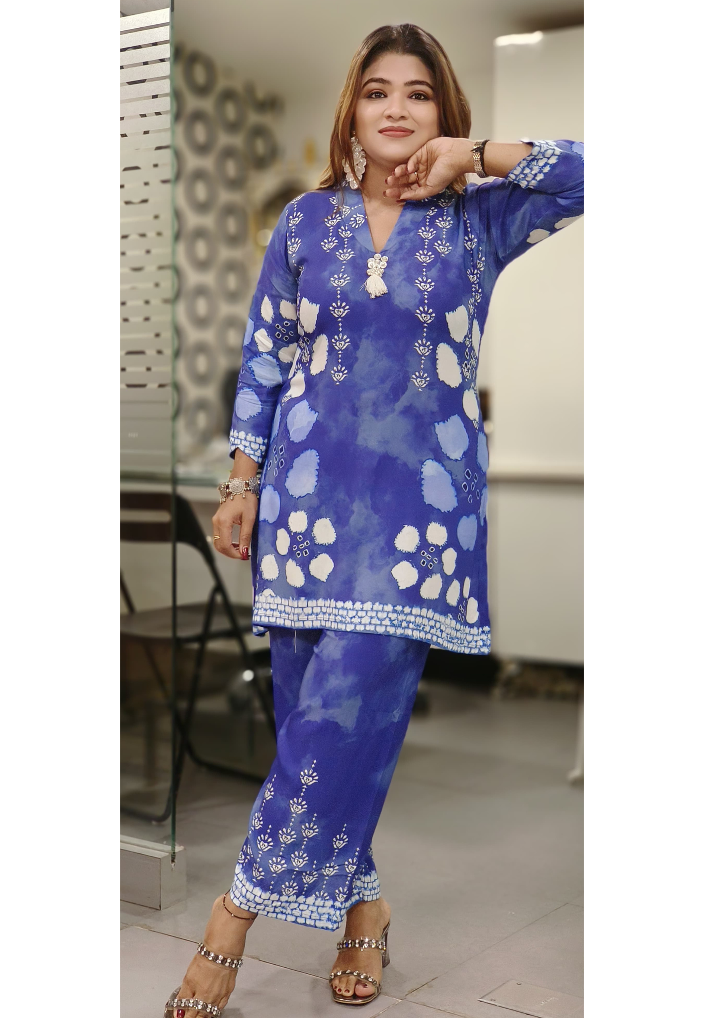 Tiny Pearl Indigo Blue Casual Wear Co-Ord Set In German Rayon Fabric