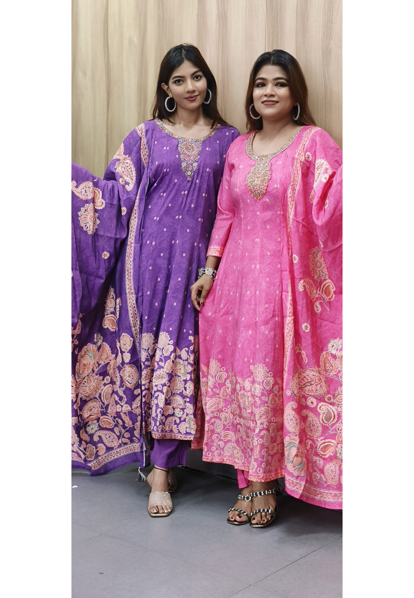 Full Handwork Sober Panel Anarkali Full Set In Muslin Fabric