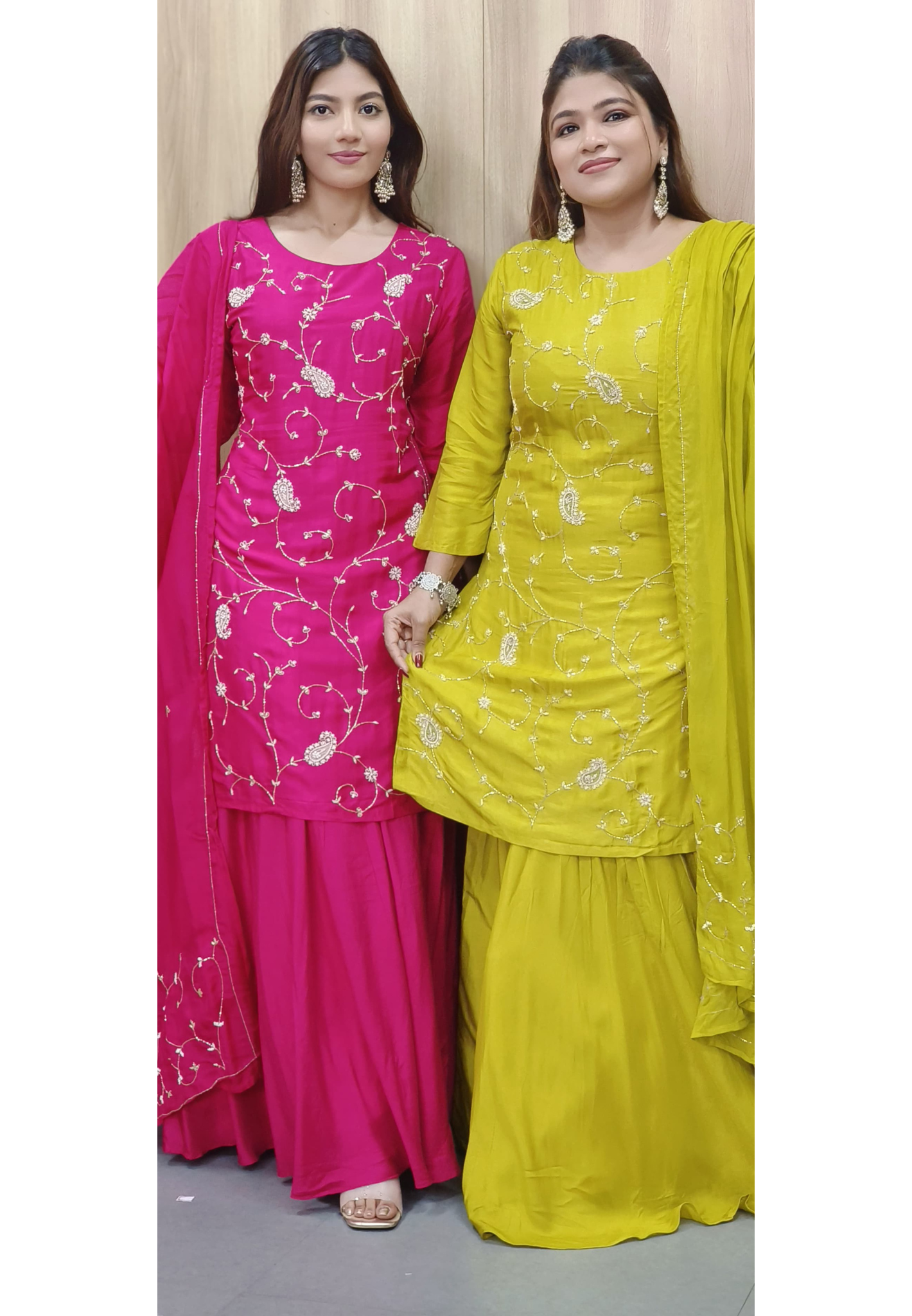 Zardosi With Cutdana Handwork Full Suit Set With Skirt Bottom (Cane Cane Inside)