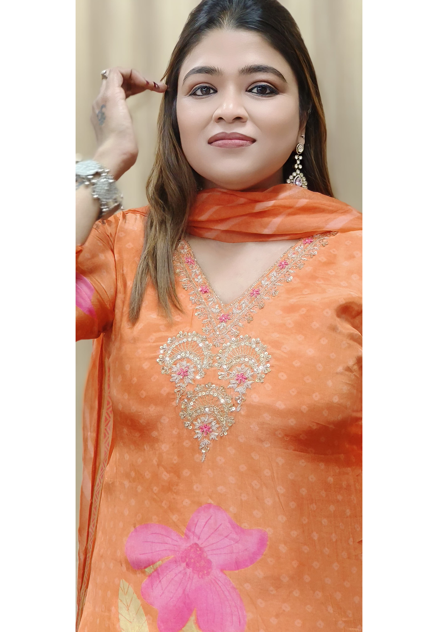 Floral Print A-Line Full Suit Set With Dupatta In Pure Crepe Fabric