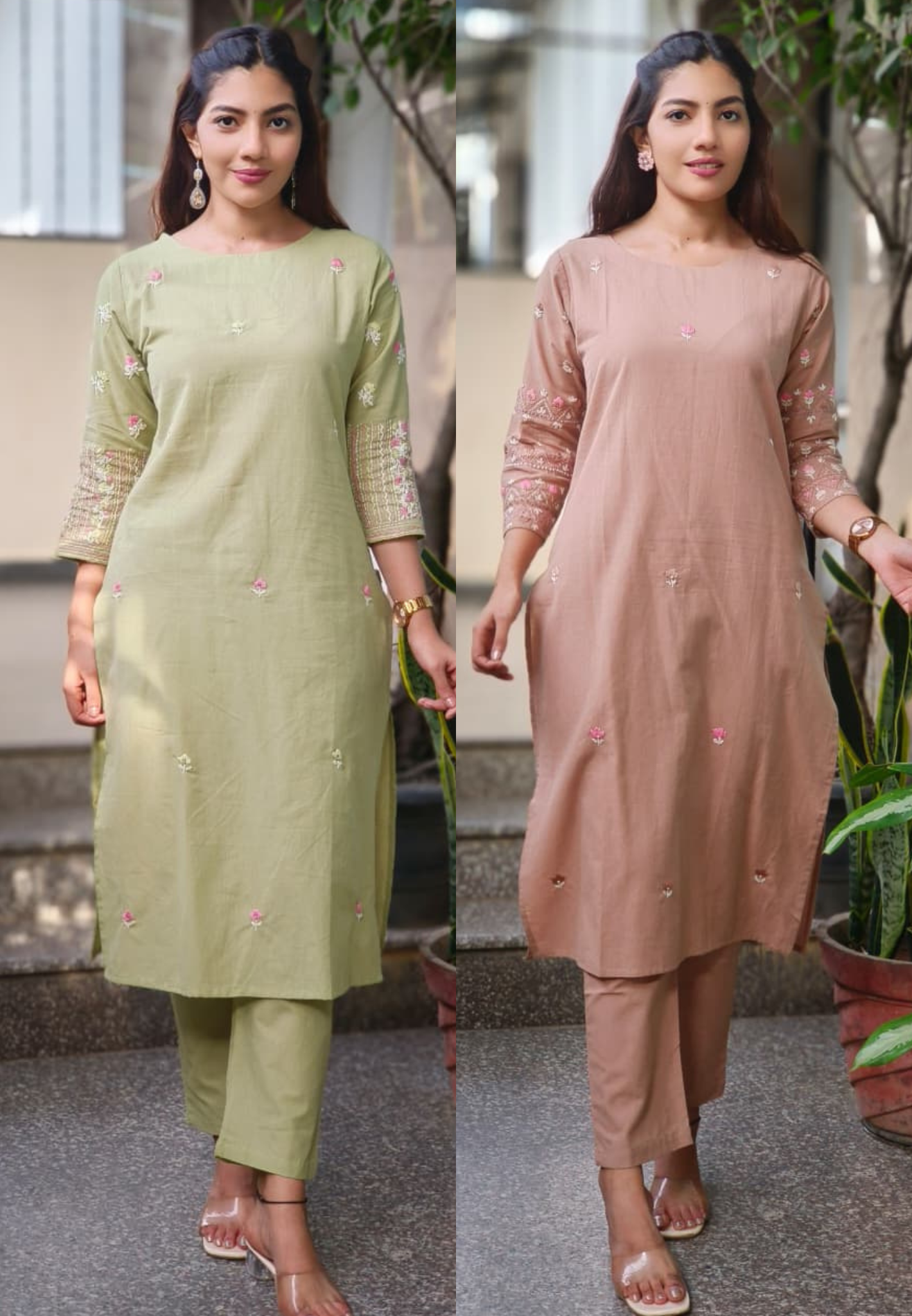 Pastel Elegance Floral Embroidery Kurta Pant Set