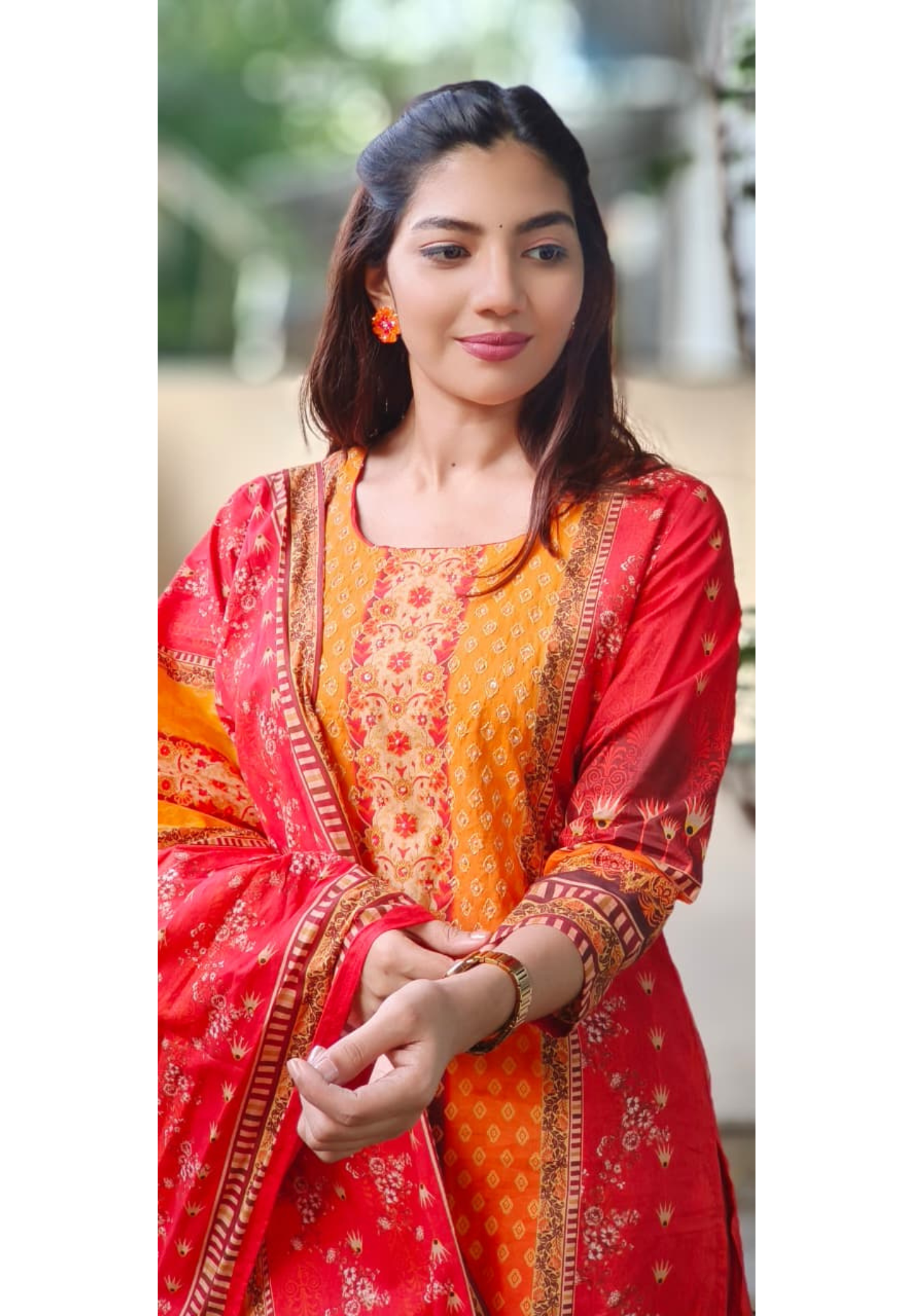 Lawn Look Dual Color Printed Full Suit Set With Dupatta