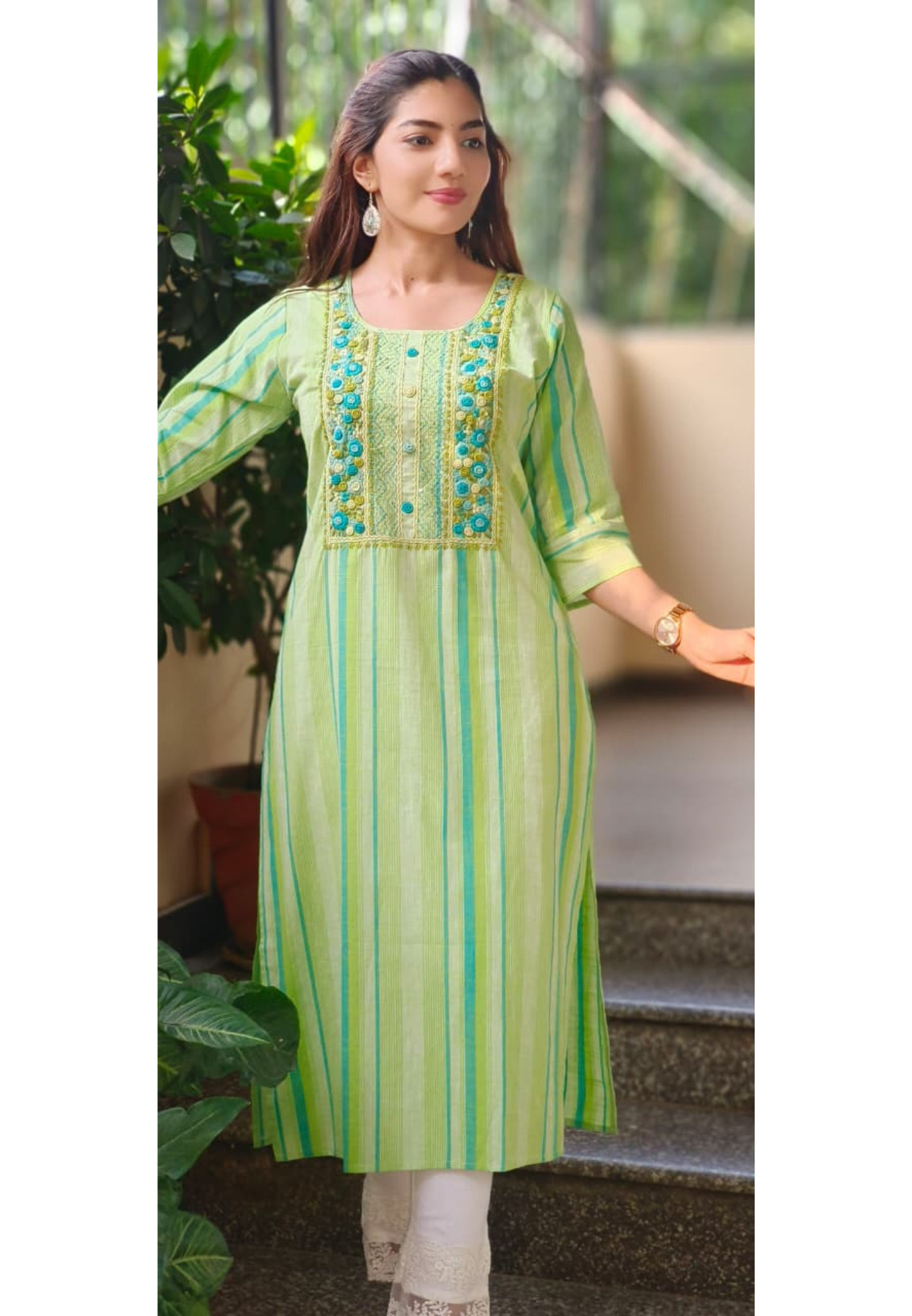 Embroidered Yoke Flex Cotton Kurti Only- 10621