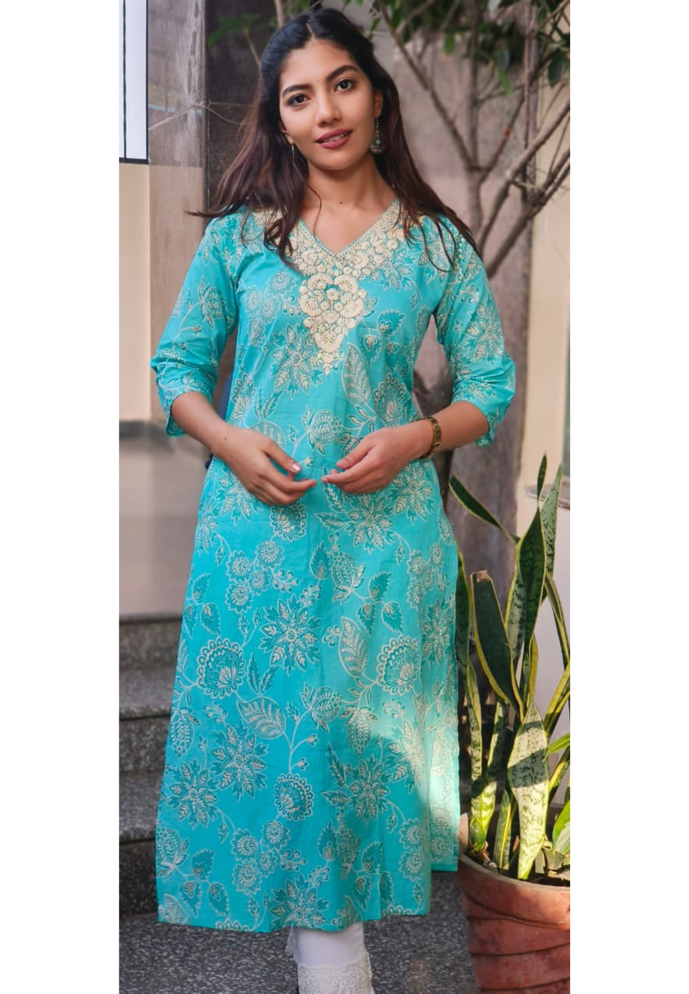 Thread Embroidered Graceful Kurti Only