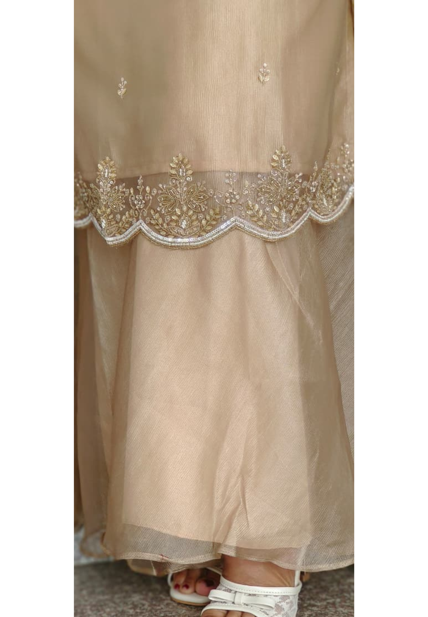 Crush Tissue Slight Handwork Full Suit Set With Tapered Bottom & Dupatta- 10684 Lean Fit