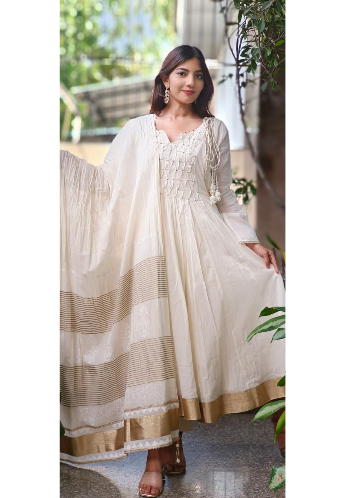 Soft Look Beautiful Gold Touch Cotton Anarkali Suit With Dupatta- 10611