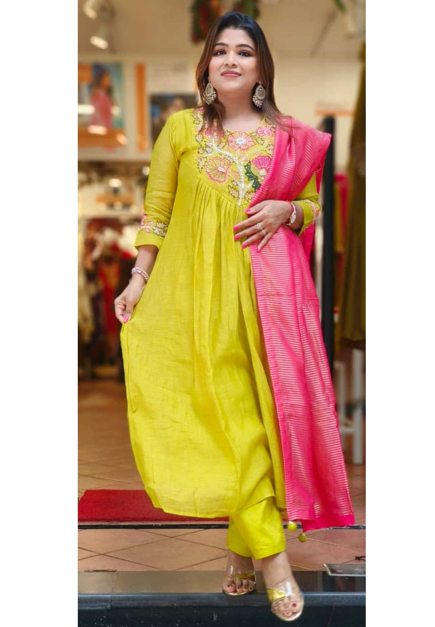 Mul Chanderi Front Handwork Embroidery Full Suit Set With Dupatta