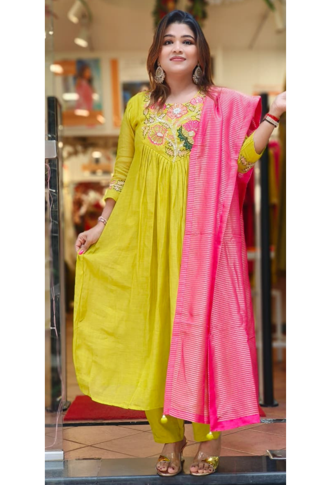 Mul Chanderi Front Handwork Embroidery Full Suit Set With Dupatta