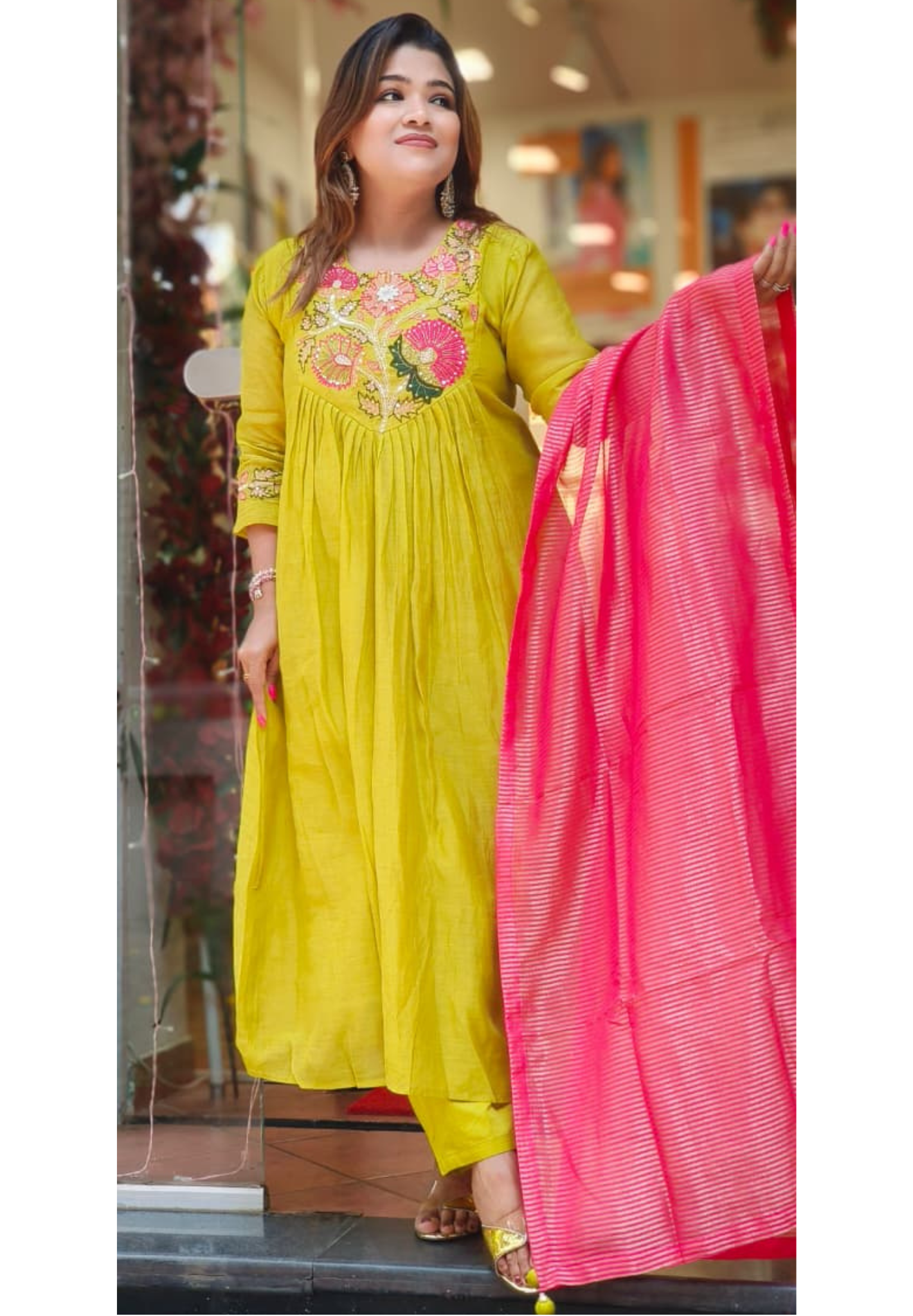 Mul Chanderi Front Handwork Embroidery Full Suit Set With Dupatta