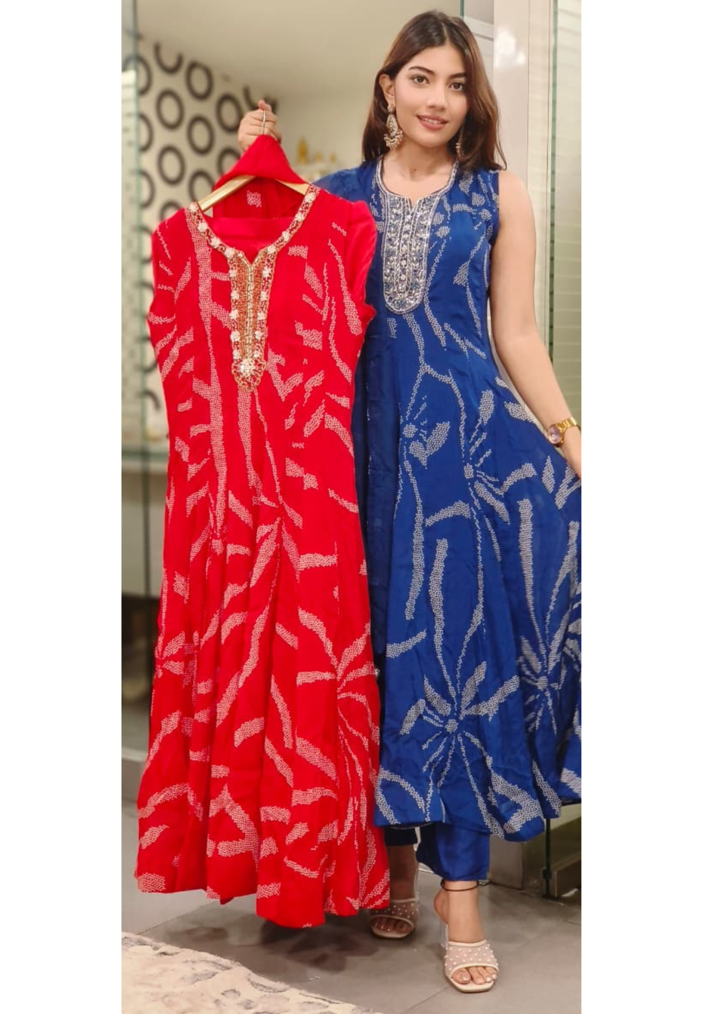 Chinon Fabric Pannel Sleeveless Anarkali With Bottom And Dupatta sleeves attached inside 9124,9125,9123