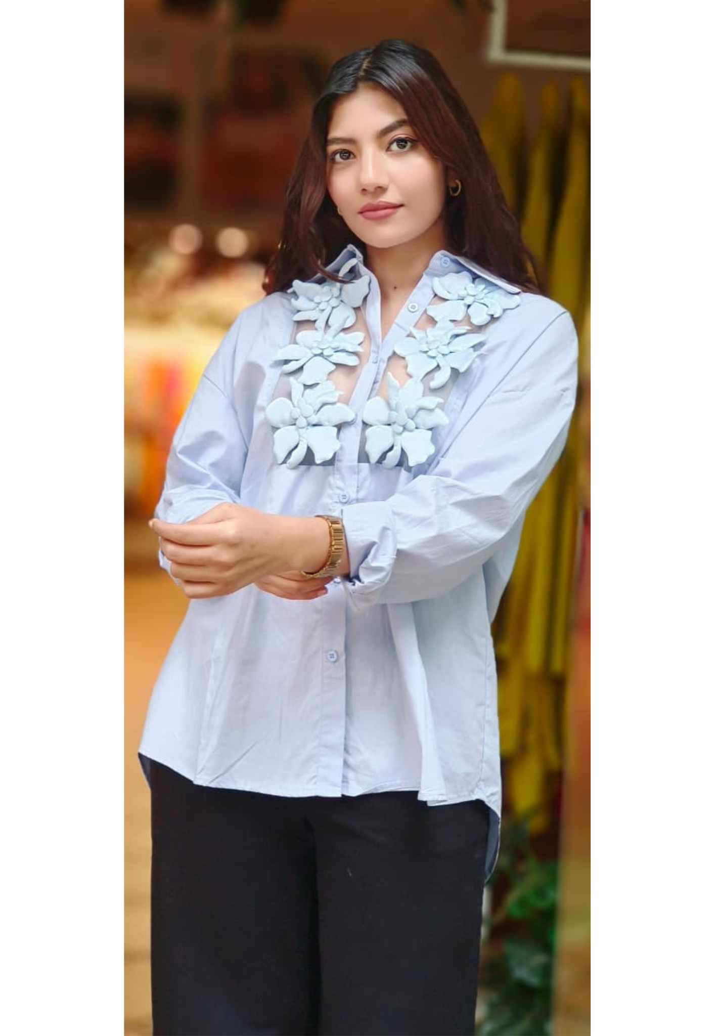 Collar Shirt Flower  Patch Western Shirt