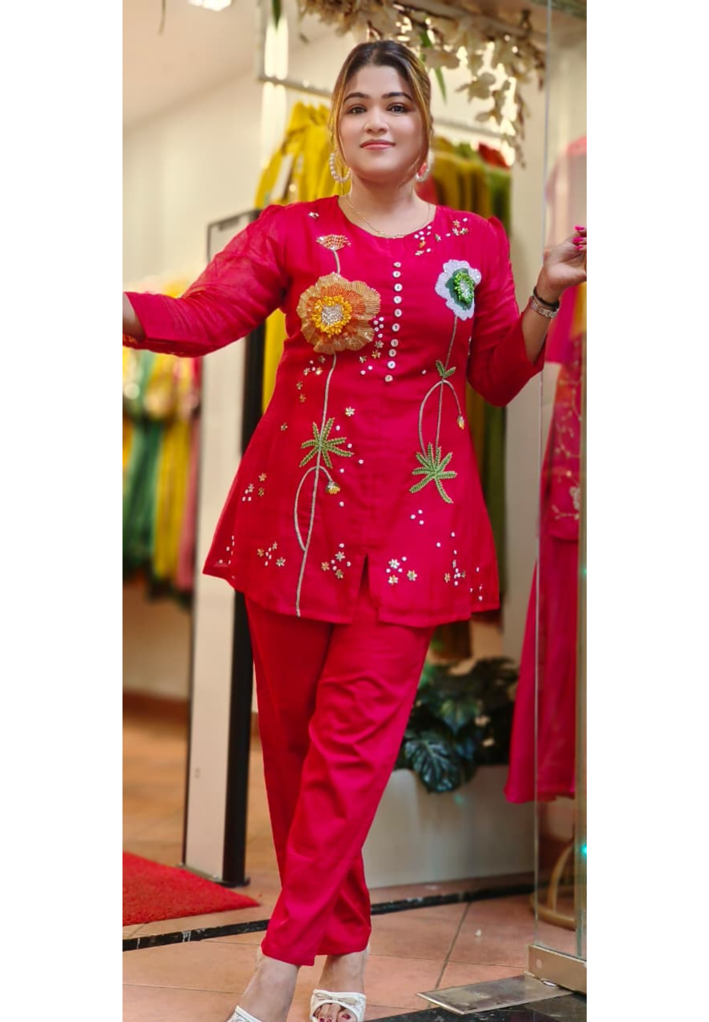 Beautiful Flower Sequenced Detailing Co-Ord Set In Mul Chanderi Fabric- 10815, 10816, 10817