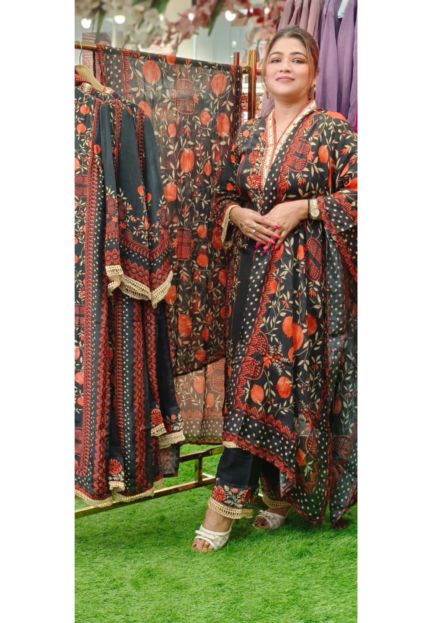 Sequenced Floral Lawn Look Full Suit Set With Dupatta- 10802