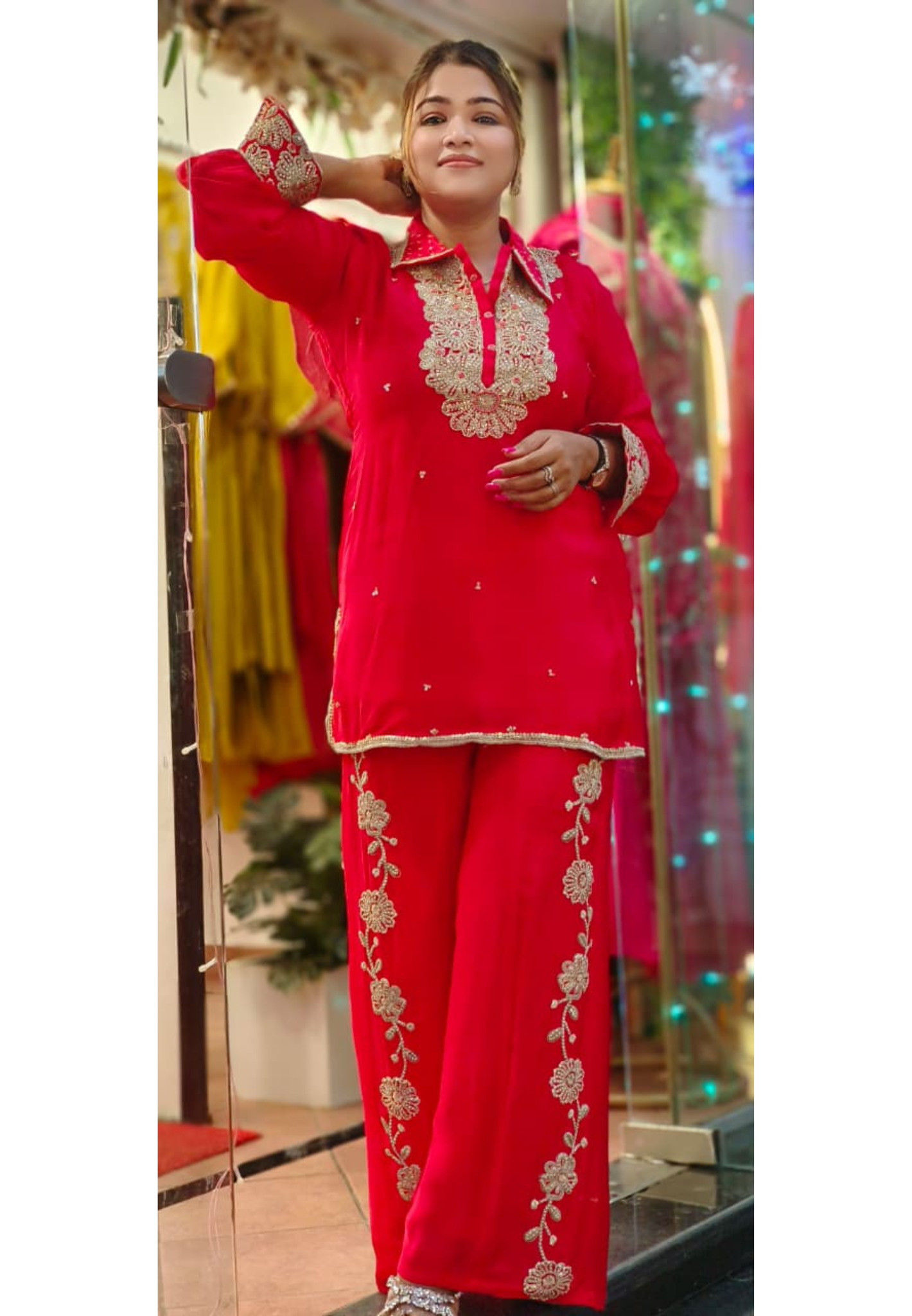 Designer Heavy Handwork Chinon Bright Co-Ord Set- 10798, 10799