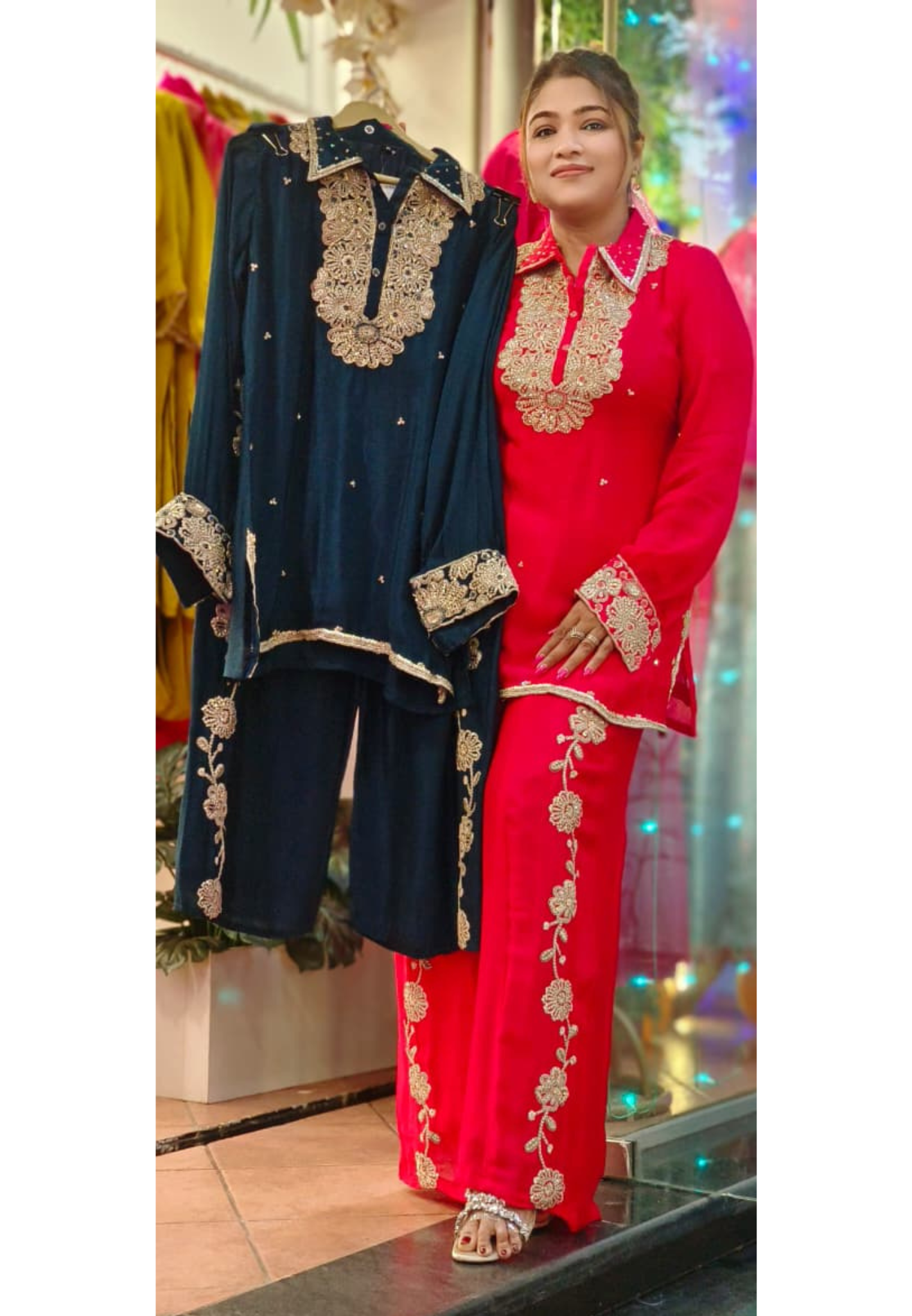 Designer Heavy Handwork Chinon Bright Co-Ord Set- 10798, 10799