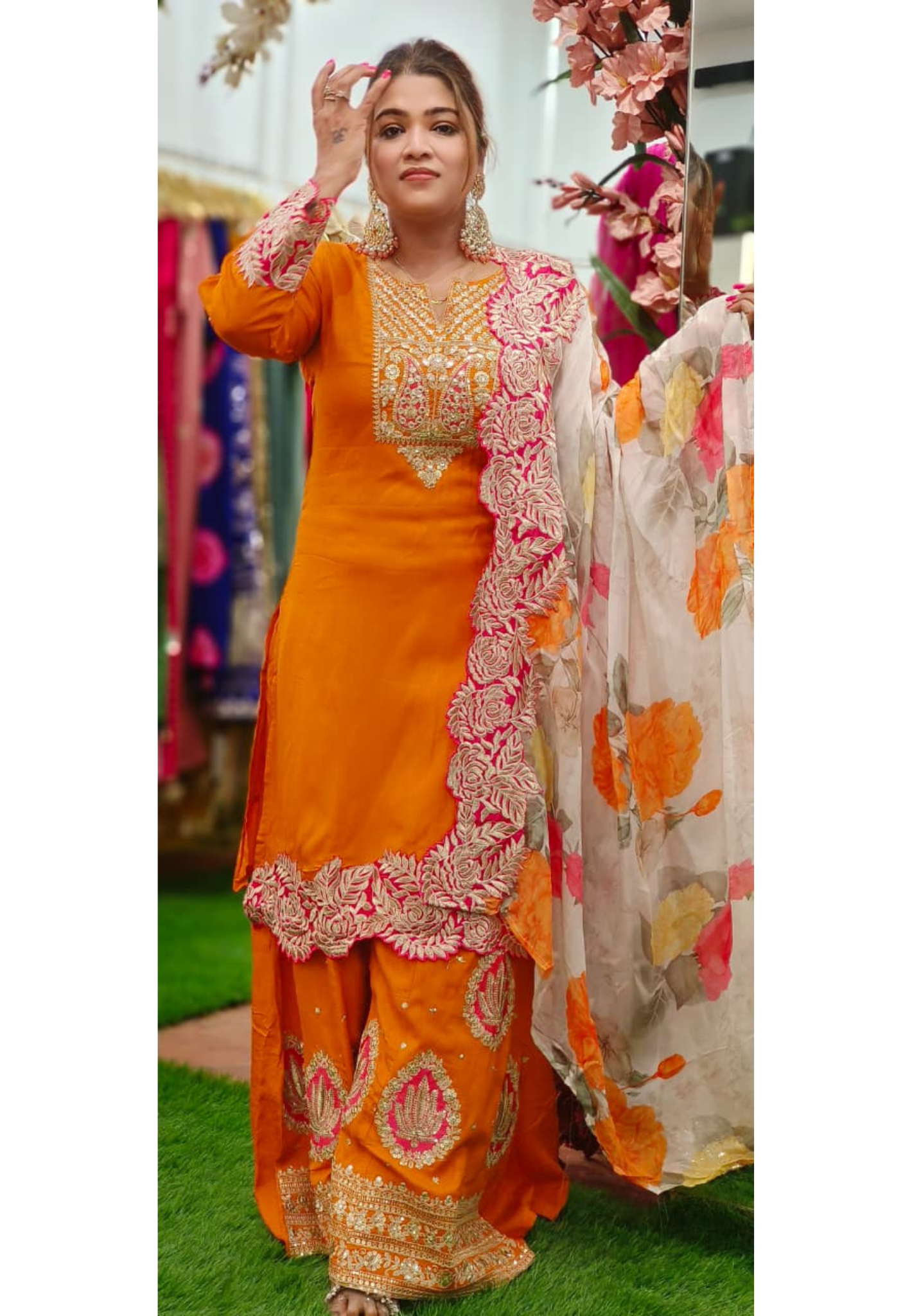 Resam Thread Cut Work Zardosi Full Suit Set With Dupatta In Silk Fabric- 10793