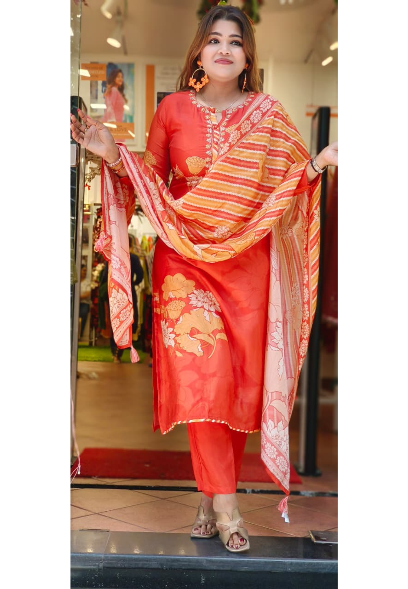 Floral Patch Elegance Off Tiny Pearl Embroidered Full Suit Set With Dupatta In Dola Silk Fabric-10840