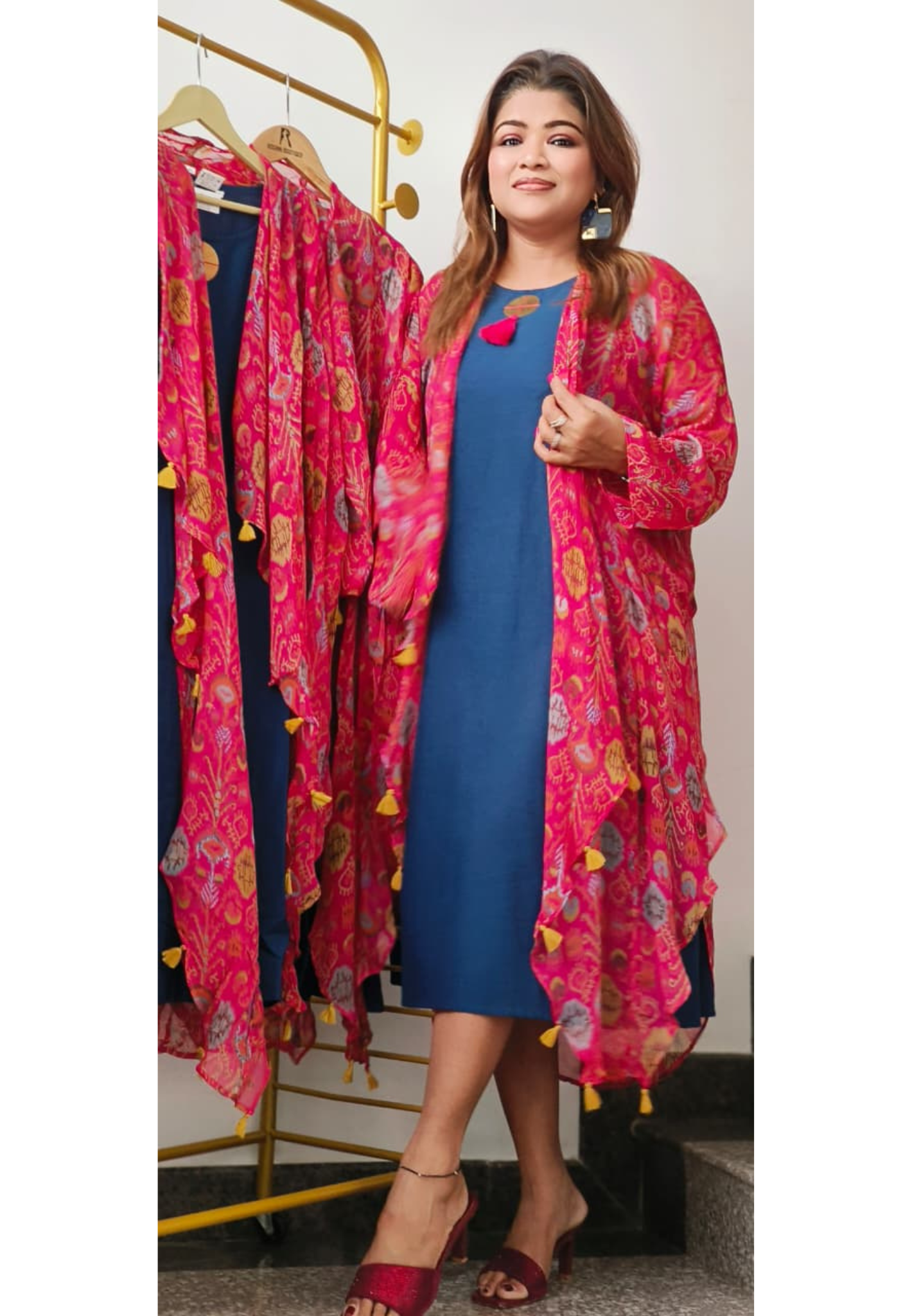 Indo-Western Solid Kurta With Royal Bloom Long Shrug