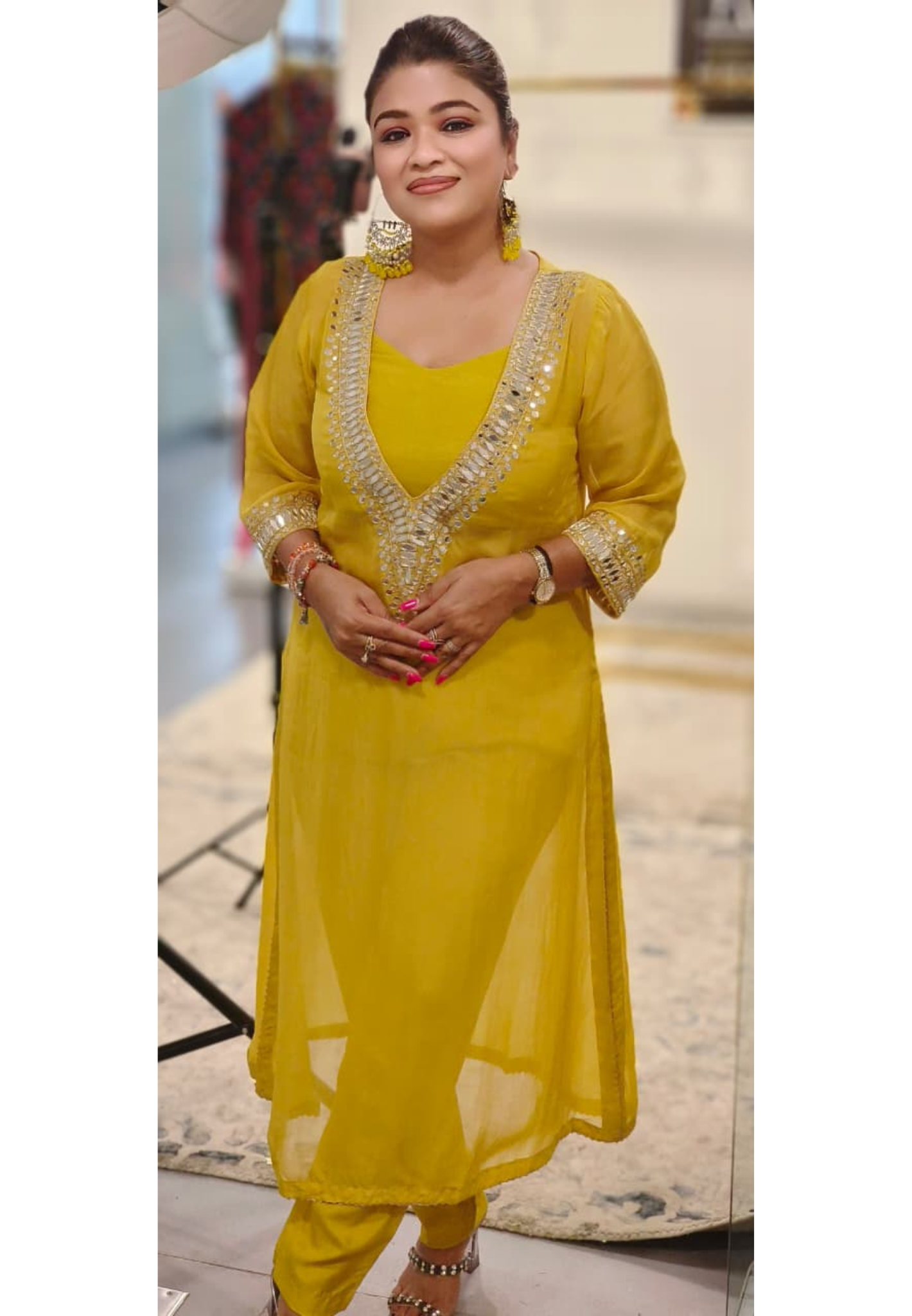 Real Mirror Placements Solid Straight Kurta Pant With Buster In Organza Fabric- 10887