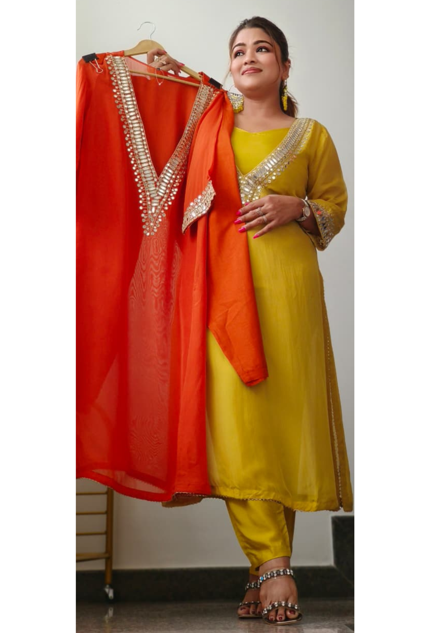 Real Mirror Placements Solid Straight Kurta Pant With Buster In Organza Fabric- 10887