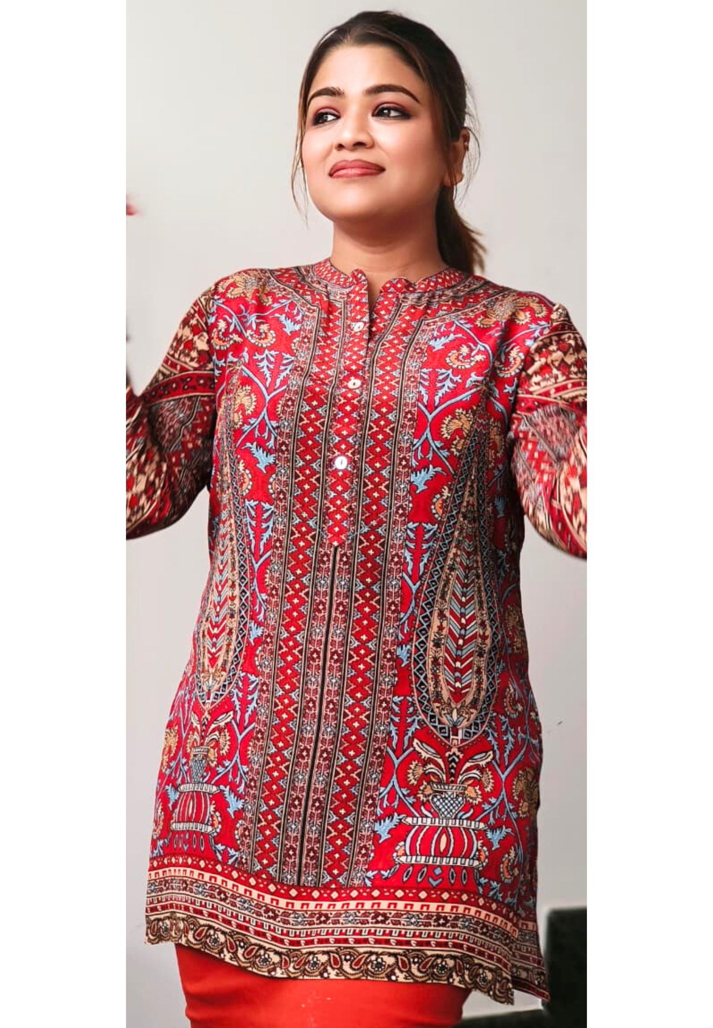 Floral Flame Ethnic Short Kurti Only In Crepe Fabric-10900