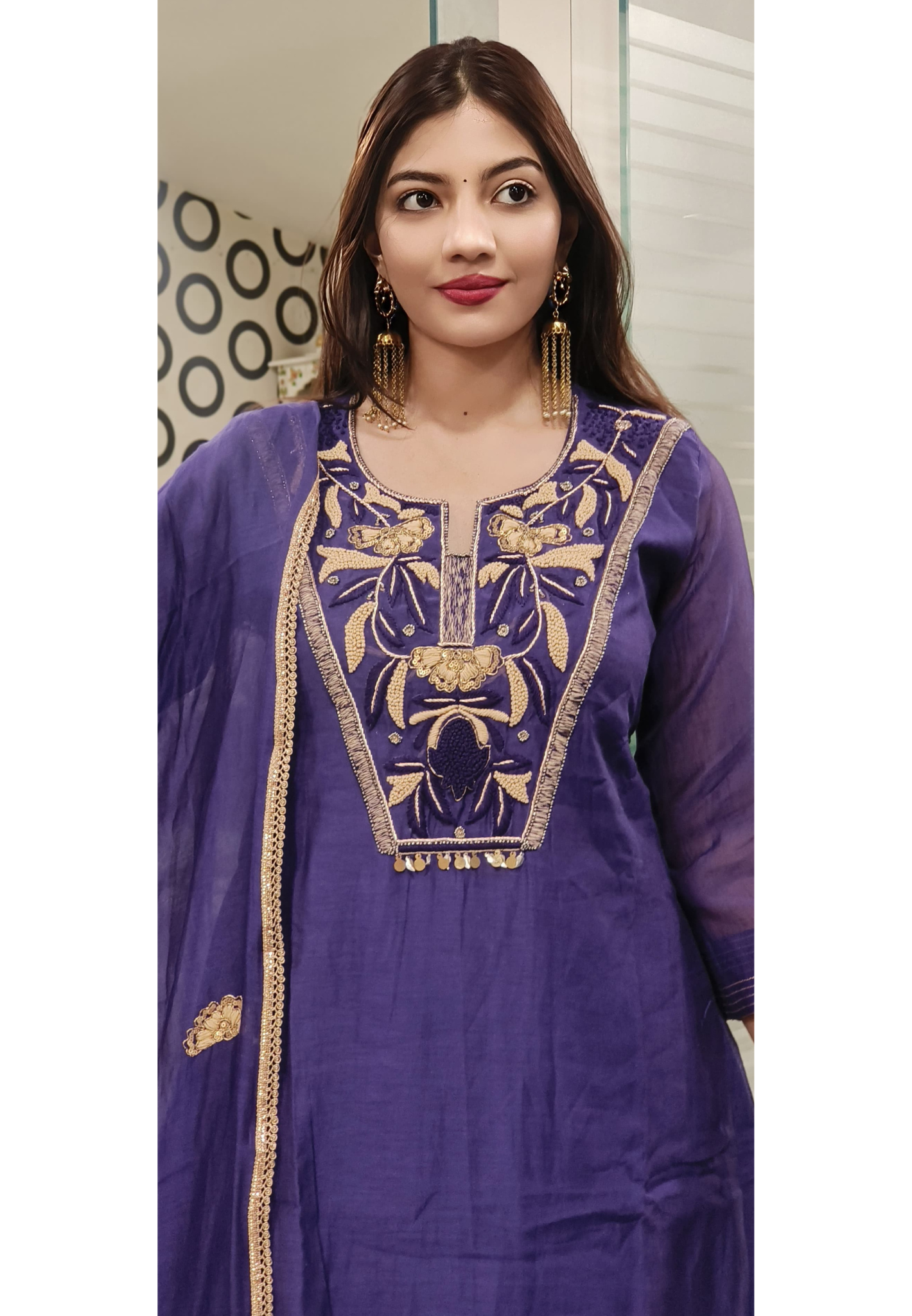 Royal Zardosi Embroidered A-Line Mul Chanderi Cotton Full Suit Set