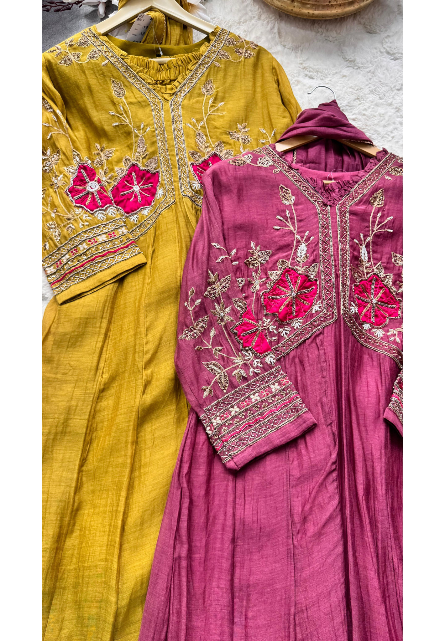 Beautiful Zardosi Fornt Work Mul Chanderi Full Suit Set With Dupatta
