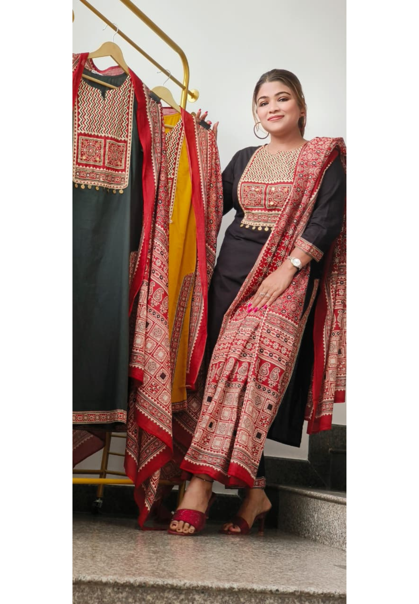 Zig-Zag Yoke Colorful Full Suit Set With Dupatta In Cotton Fabric- 10971, 10972, 10973